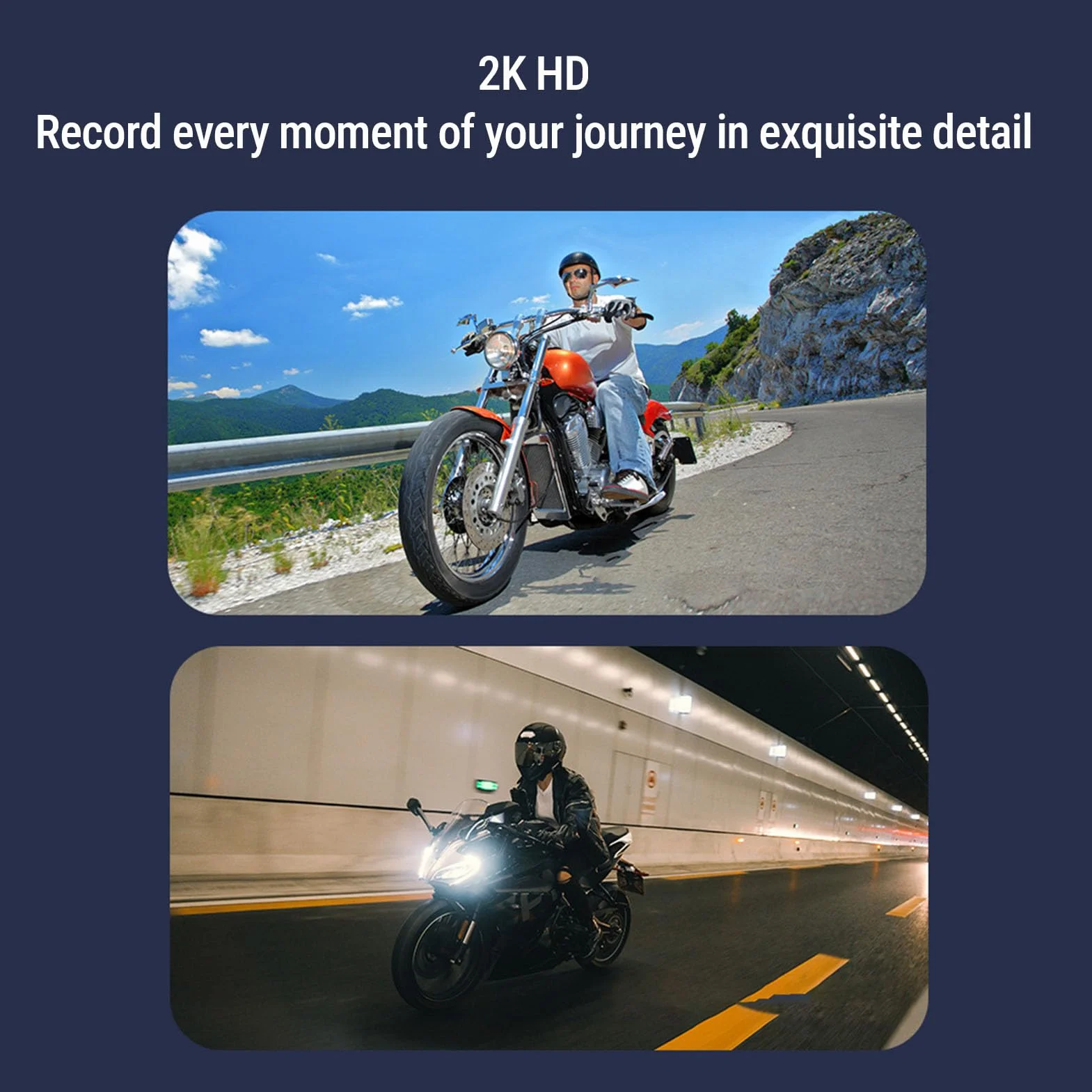PUSOKEI Kamera Samochodowa Wi-Fi dla Motocykli, Obiektyw Szerokokątny 140°, Wodoszczelny Rejestrator Jazdy na Rowerze IP65 z Nagrywaniem w Pętli, Czujnik G, Noktowizor, System DVR dla