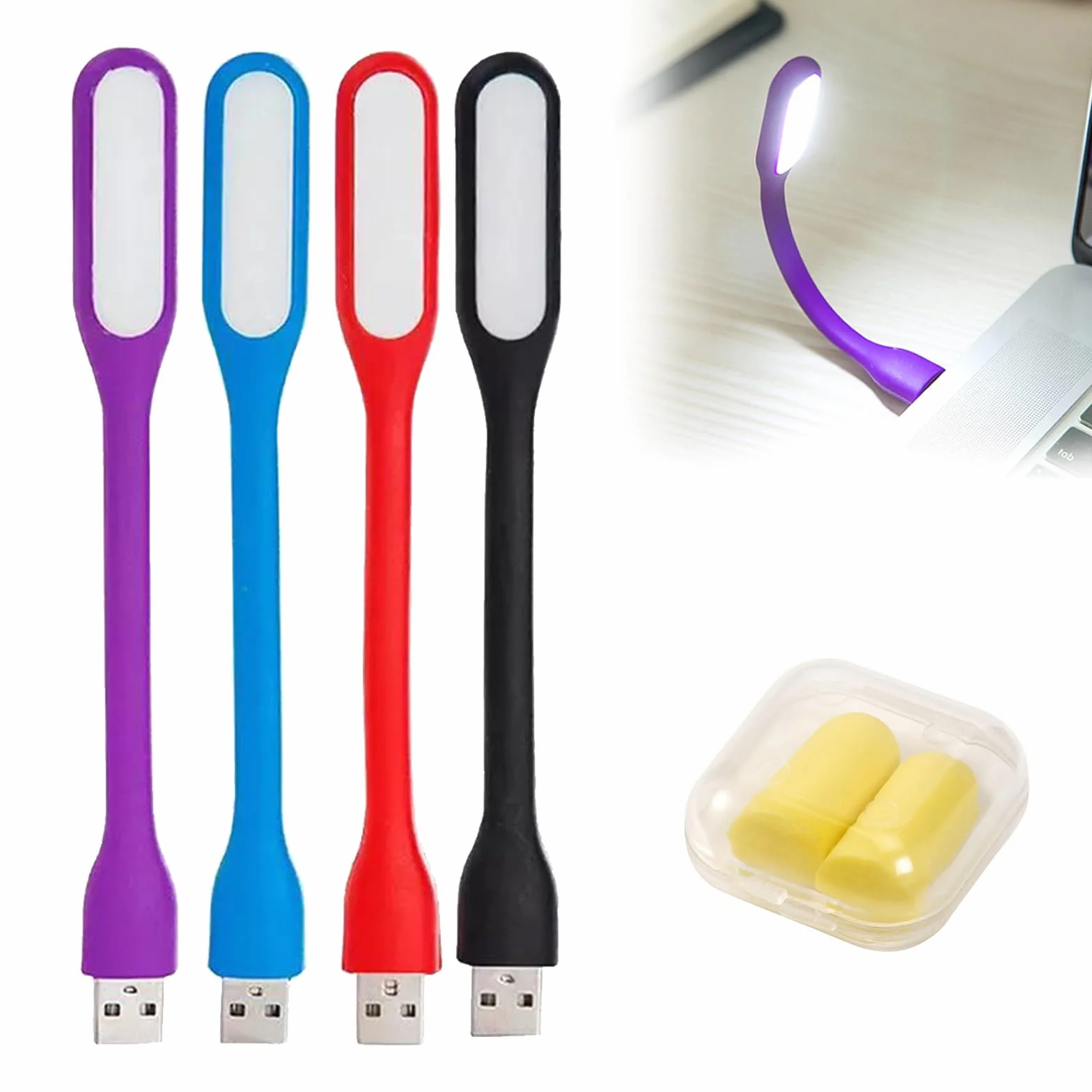 KARELLS Elastyczna Lampa LED USB do Laptopa - Zestaw 4 Mini Świateł z Zatyczką do Uszu