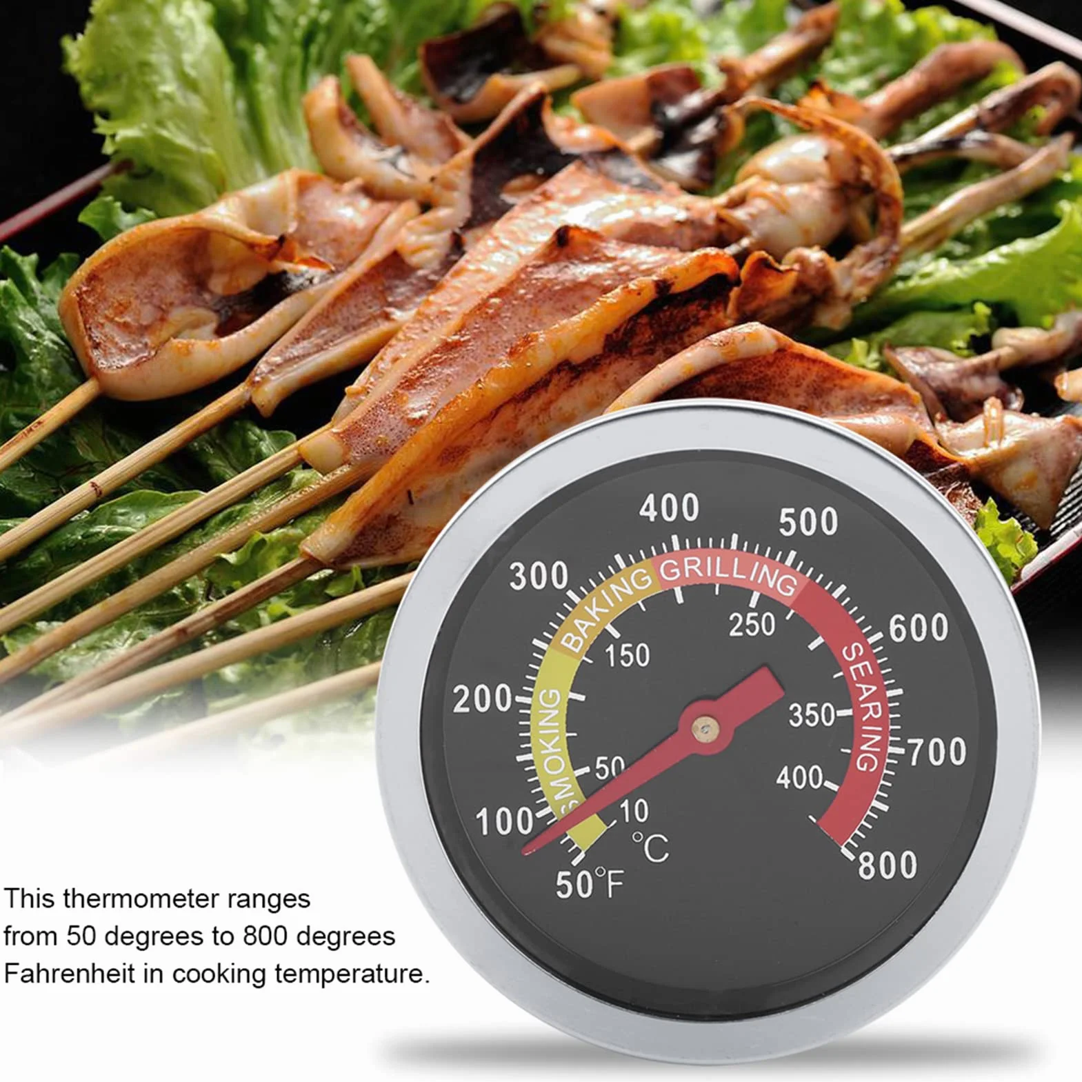 Akozon Enders Diego 50~800℉ L stalowy termometr do grilla, wskaźnik temperatury do grillowania, termometr Smokey Mountain