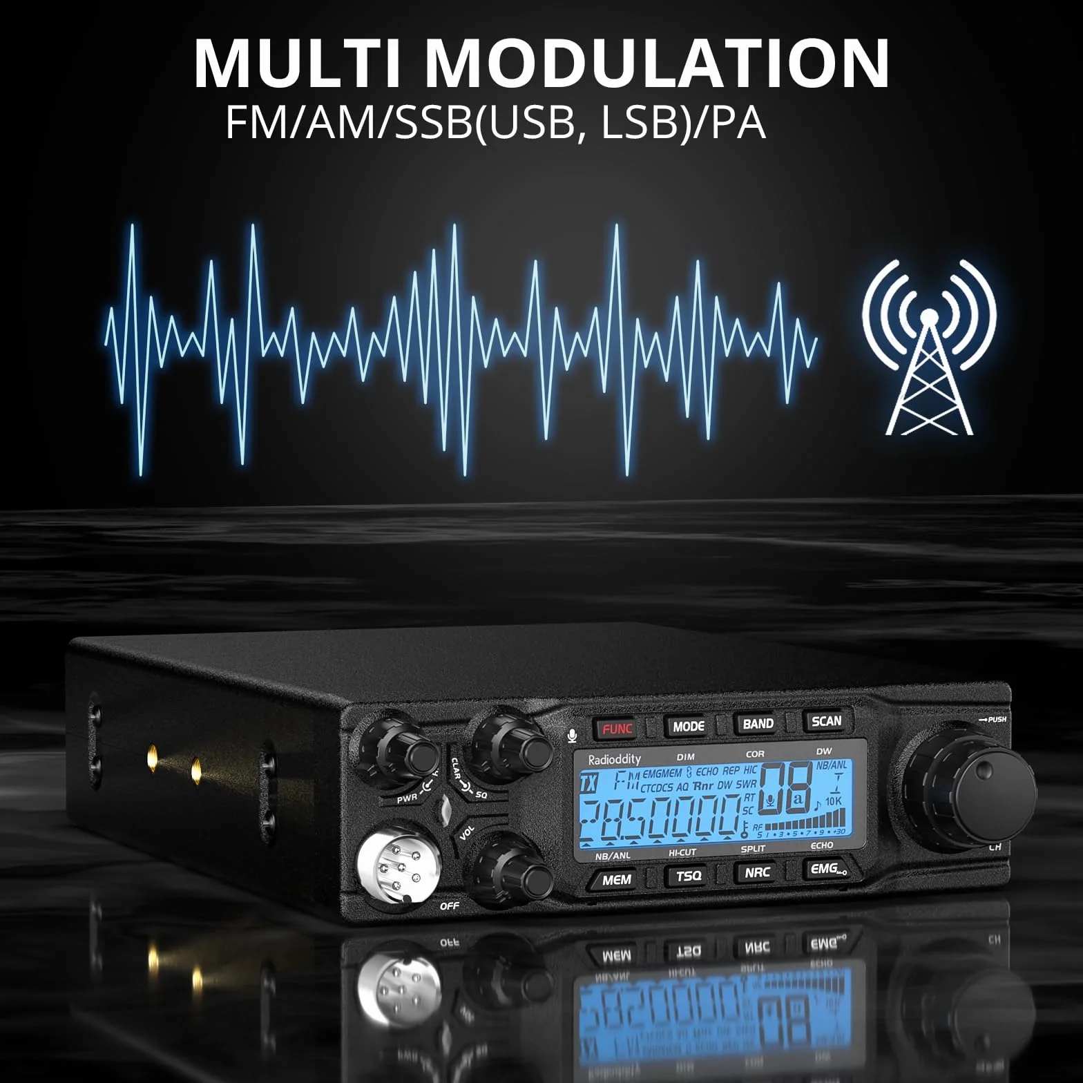 Radioddity QT80 radio 10 m, 80 W, wysokowydajne radioamatorskie urządzenie radiowe, SSB/AM/FM/PA z redukcją szumów RX i TX, CTCSS/DCS, ASQ, alarm SWR