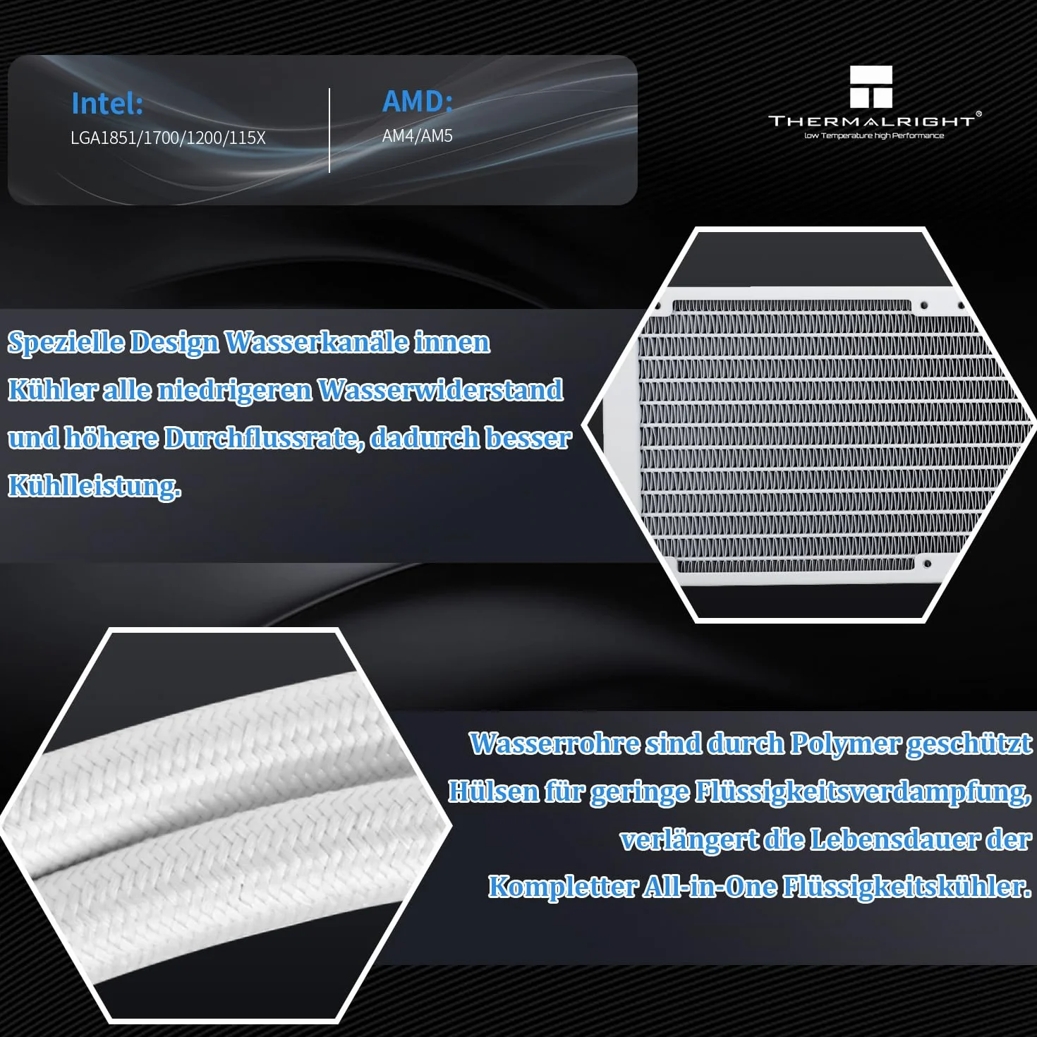 Thermalright Aqua Elite 240 Biały ARGB Chłodzenie Procesora Wodne, Biały Aio Chłodnica Procesora, 240 Rzędów Wymiany Ciepła, Łożysko S-FDB, dla AM4/AM5, Intel LGA115x/1200/1700/1851