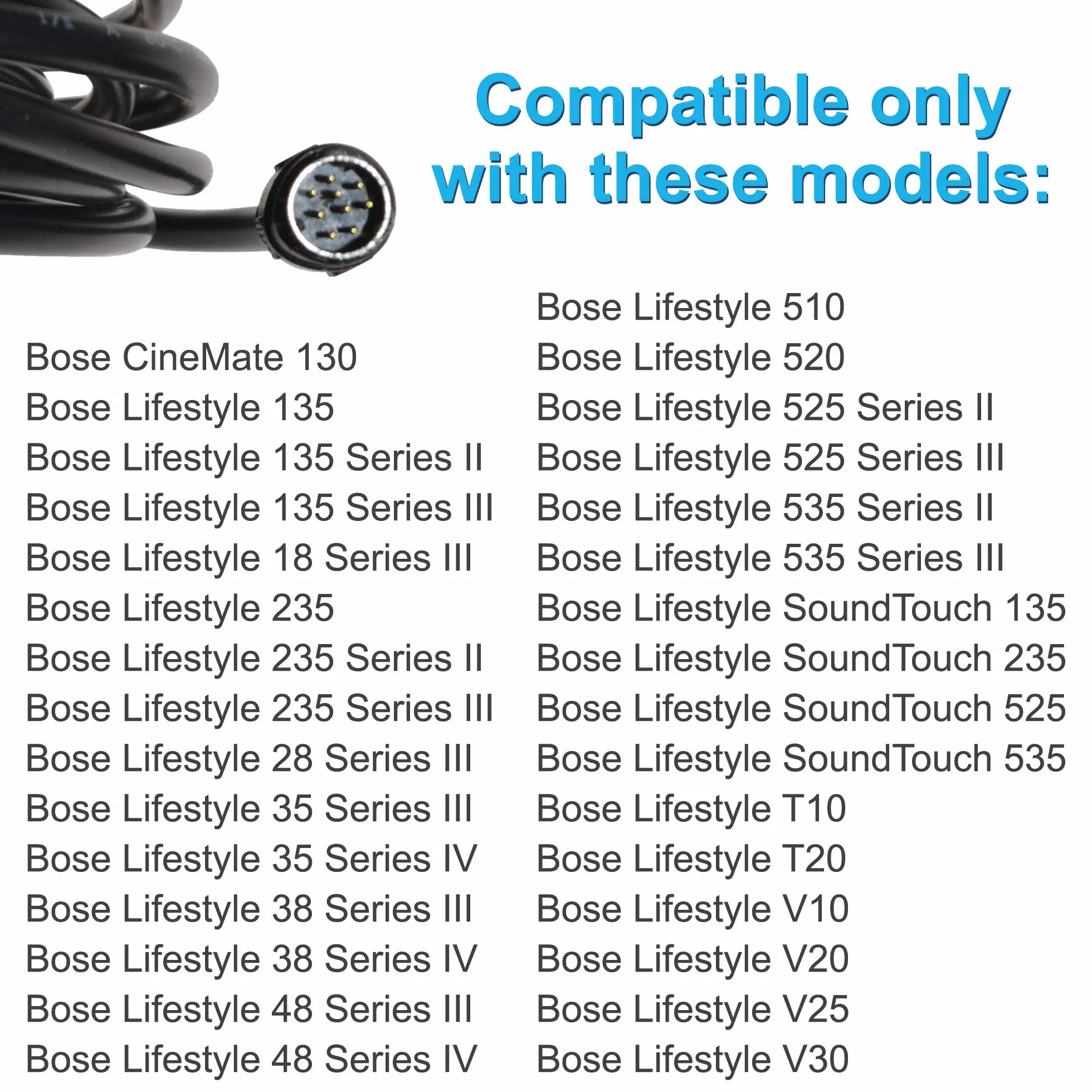 HQRP 9-biegunowa wtyczka na 9-biegunową wtyczkę kabel audio do Bose 302580-1001; Bose Lifestyle 135 235 48 T10 V20; CineMate 130; SoundTouch 130 podstawek