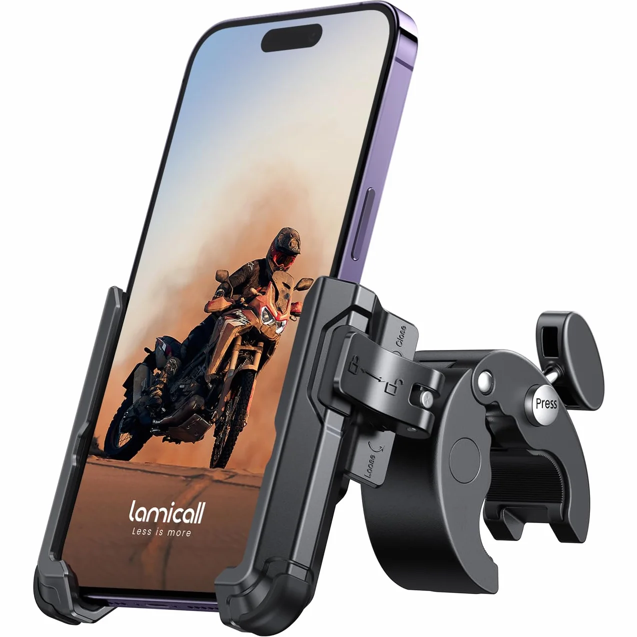 Lamicall Motocyklowy uchwyt na telefon do filmowania - 【1s szybkie zapięcie】Uniwersalny uchwyt na telefon motocyklowy do telefonu iPhone 16 15 14 13 12 Pro Max Plus Mini, Xs XR, Samsung, 4,7-7 cala