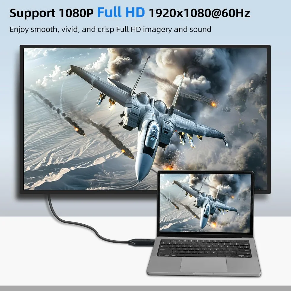 AXFEE adapter z USB na HDMI, kabel adaptera 3.0/2.0 1,5 m, kabel z wtyczki USB na HDMI, 1080P, dla PC, laptopa, telewizora HDTV, kompatybilny z Windows 7/8/8.1/10/11/XP/MacOS