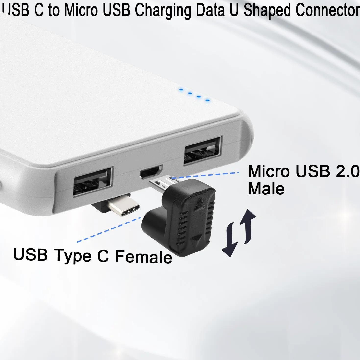 QIANRENON USB C na Micro USB ładowanie, dane w kształcie litery U, złącze typu C, wtyczka micro USB, kąt 180 stopni, adapter do dołu 10 W 480 Mbps, podziałka w kształcie litery U 5,4 mm, 2 szt.