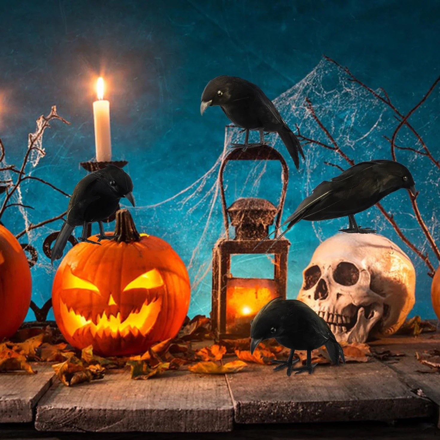 Fangoo 5 sztuk dekoracji na Halloween, realistyczne ręcznie robione czarne wrony