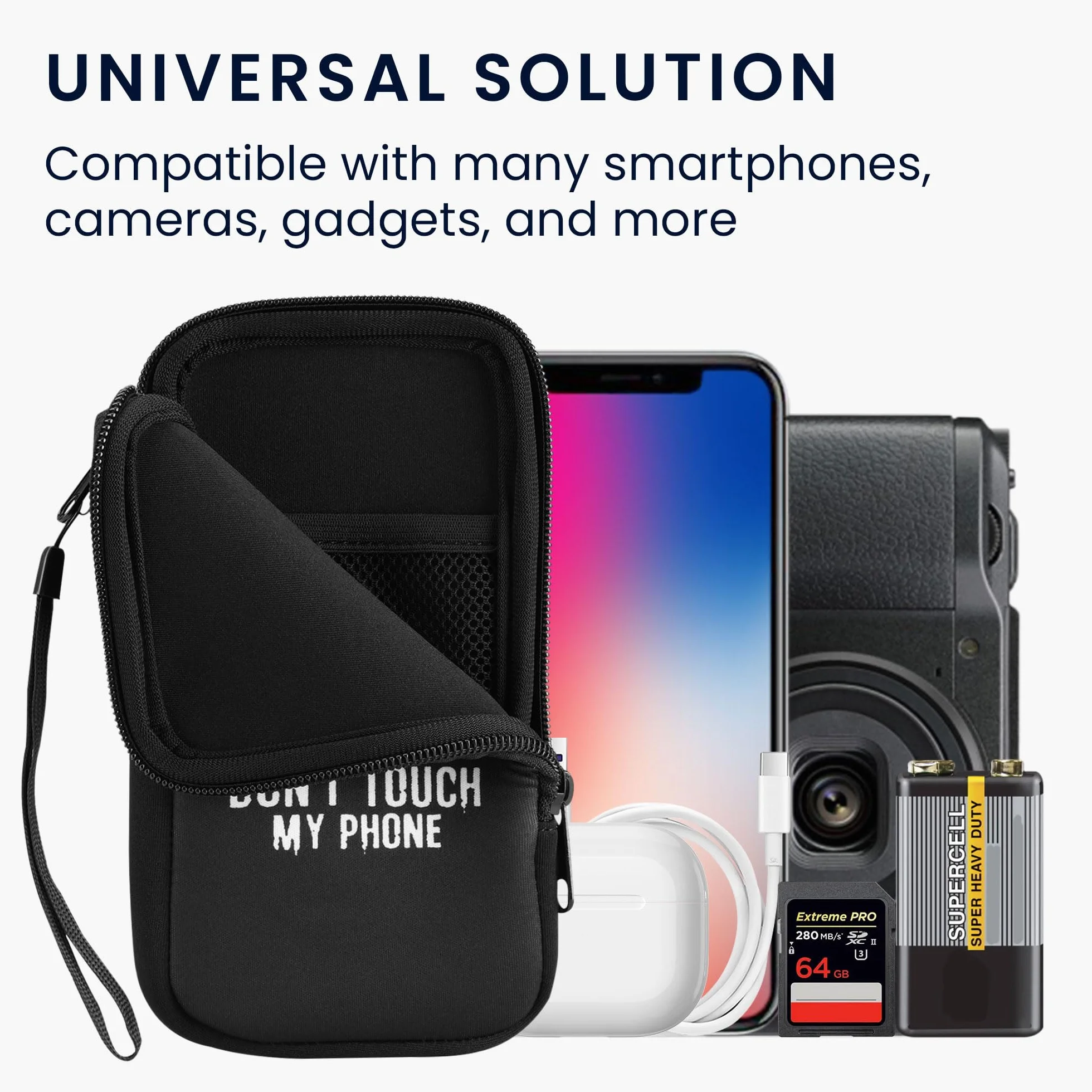 kwmobile etui ochronne na smartfon XL - 6,7/6,8" - Neoprenowa torba ochronna na telefon komórkowy Don't Touch My Phone biało-czarna
