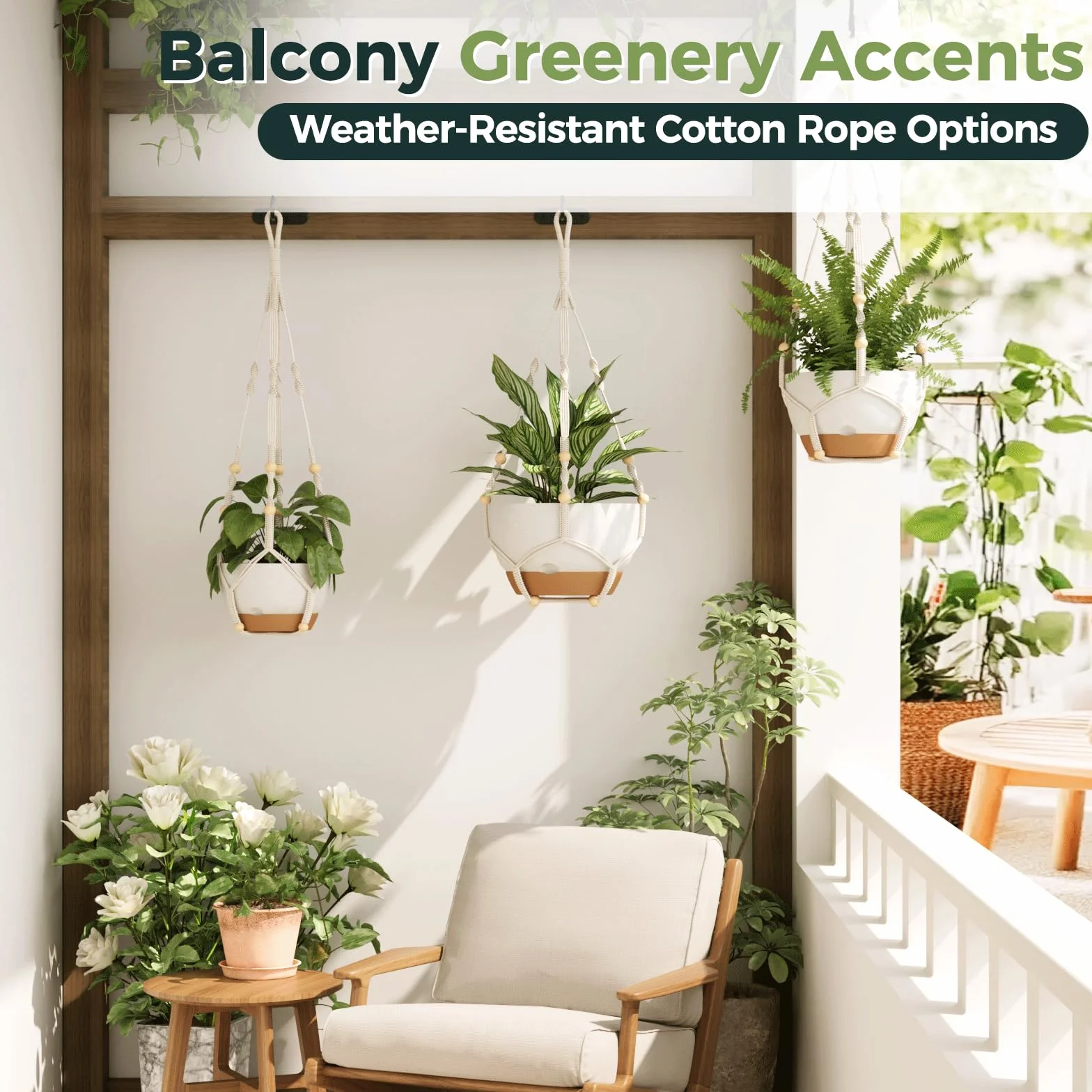 Bamworld Makramowy Wiszący Kwietnik 90 cm Donica Drewniane Koraliki Boho Ecru