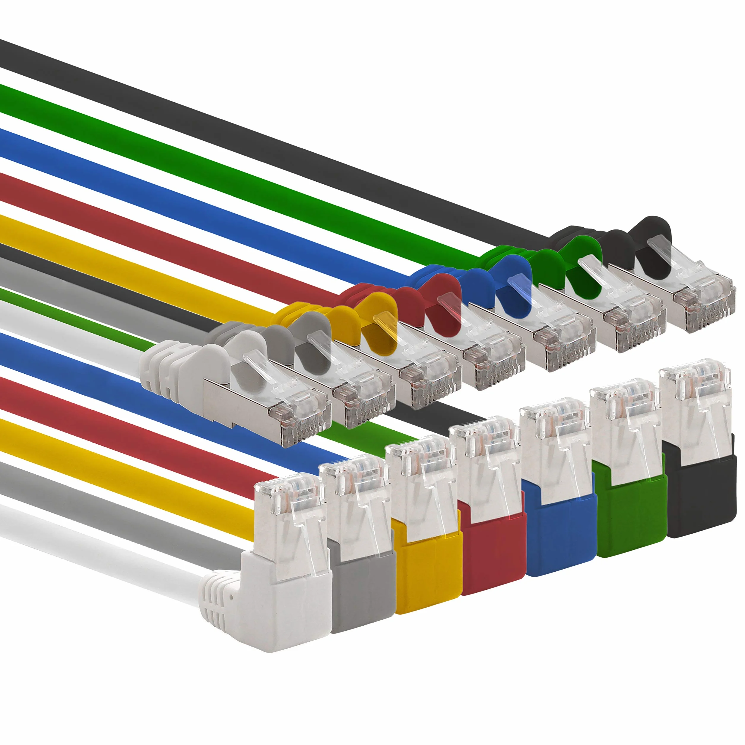 1aTTack.de 366264 Kabel sieciowy Cat.6 kąt 90 stopni 10m - 7 kolorów - Kabel krosowy Cat6 (SFTP PIMF) 1000Mbit/s Złącze Rj 45-7 x 10m metrów 7 kolorów