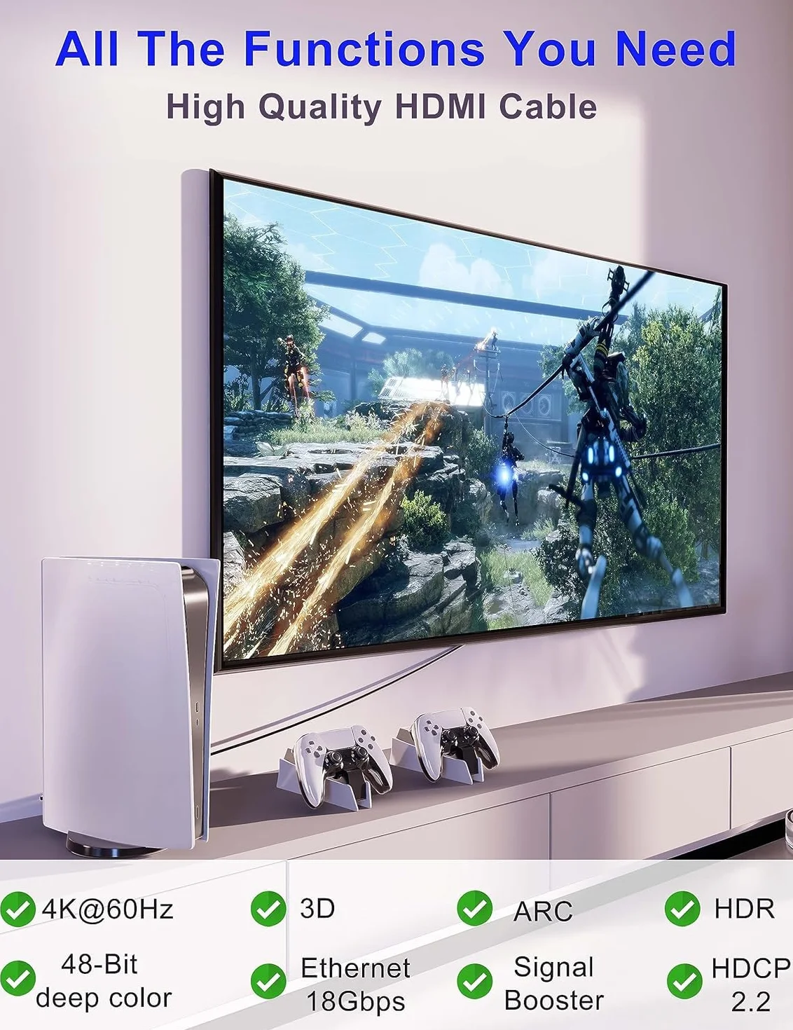 BPMVP Kabel HDMI 4K, 4,57 m, Ultra HD, High Speed, 4K60Hz, HDMI 2.0, obsługuje 4K, 2160P, 1080P, 3D, Ethernet i Audio Return (ARC), HDR, przepustowość 18 Gbit/s, HDCP2.2