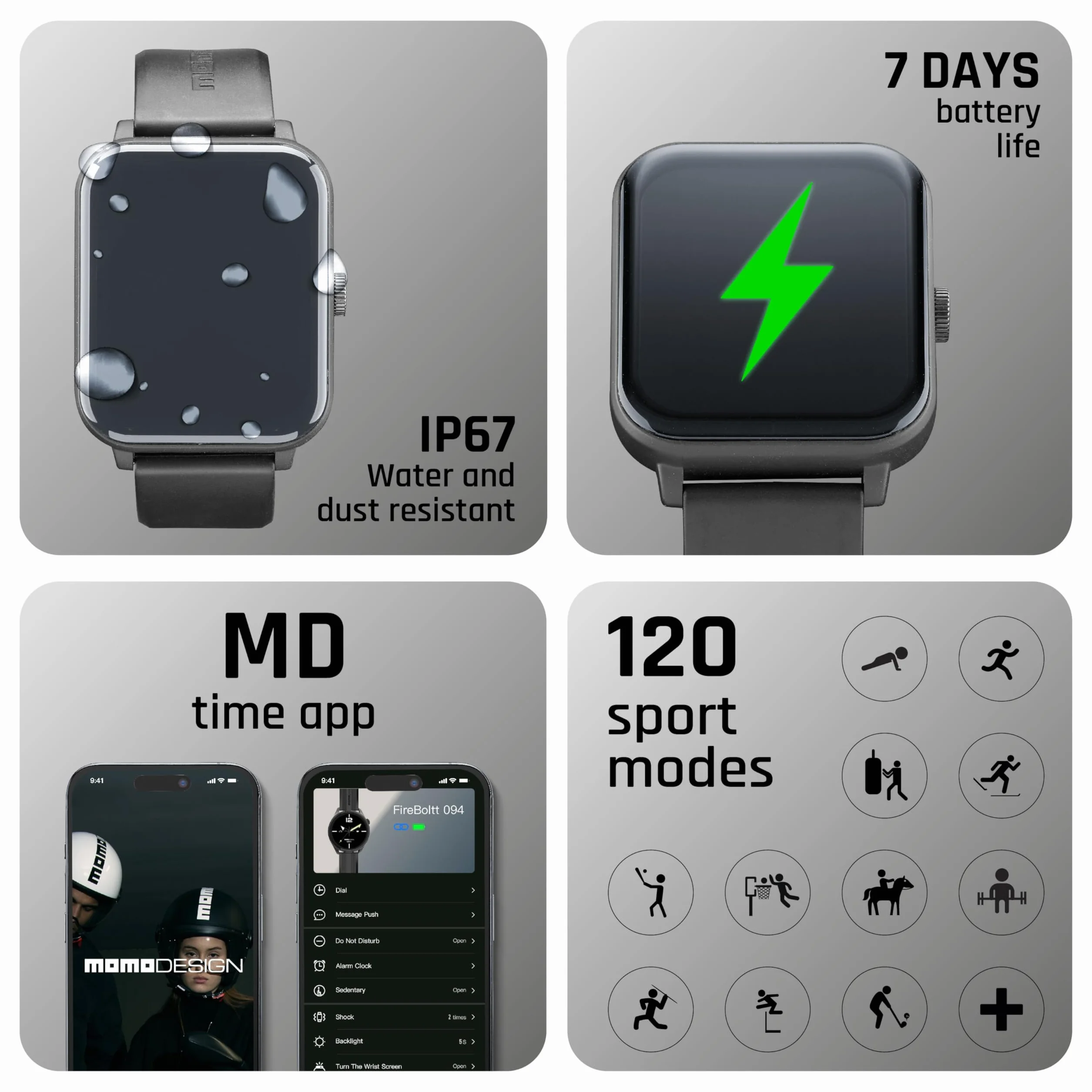 MOMO Design Smartwatch Stealth 1,83" – wyświetlacz TFT – połączenia Bluetooth i śledzenie zdrowia – ochrona przed kurzem i wodą rozbryzgową – czarny