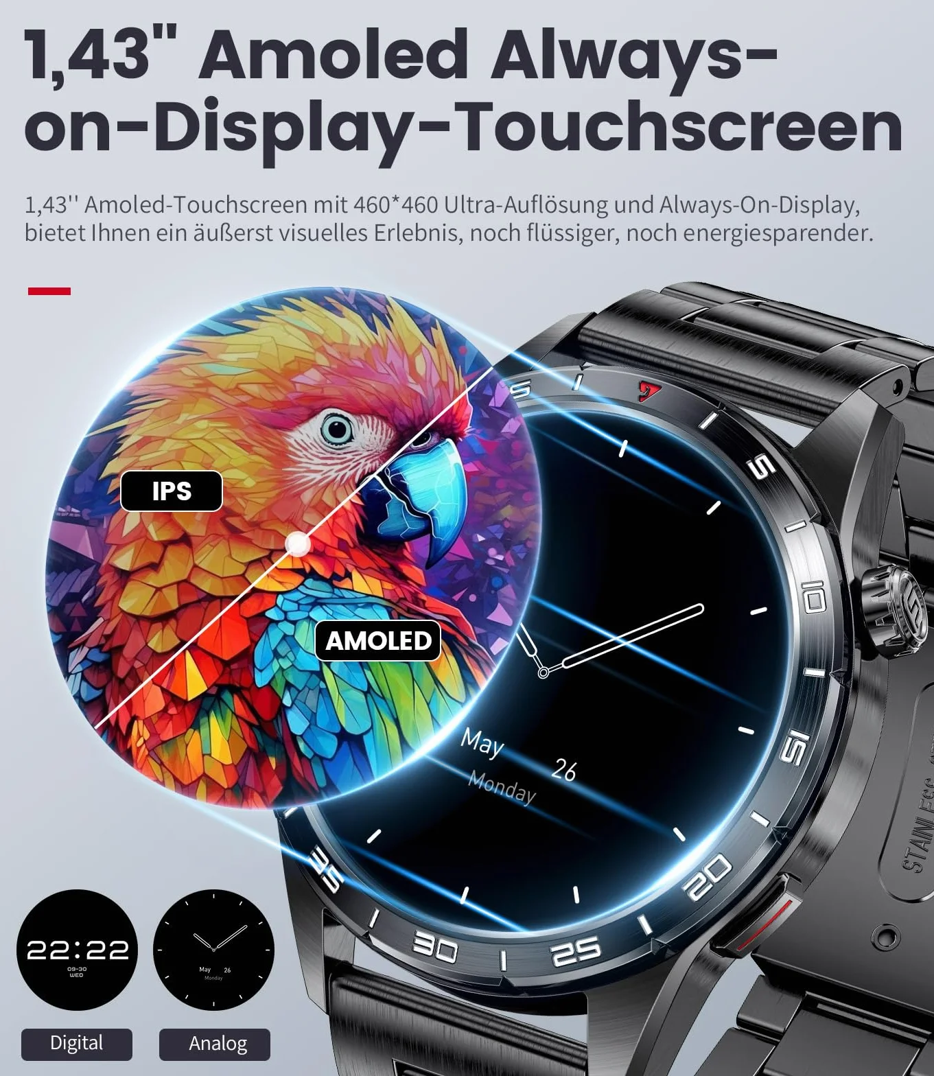 LIGE 2025 męski smartwatch z połączeniem Bluetooth, ekran 1,43 cala, ekran Amoled, 110 trybów sportowych, wodoodporny zegarek fitness IP68 z tętnem, SpO2, monitor snu dla systemu Android iOS
