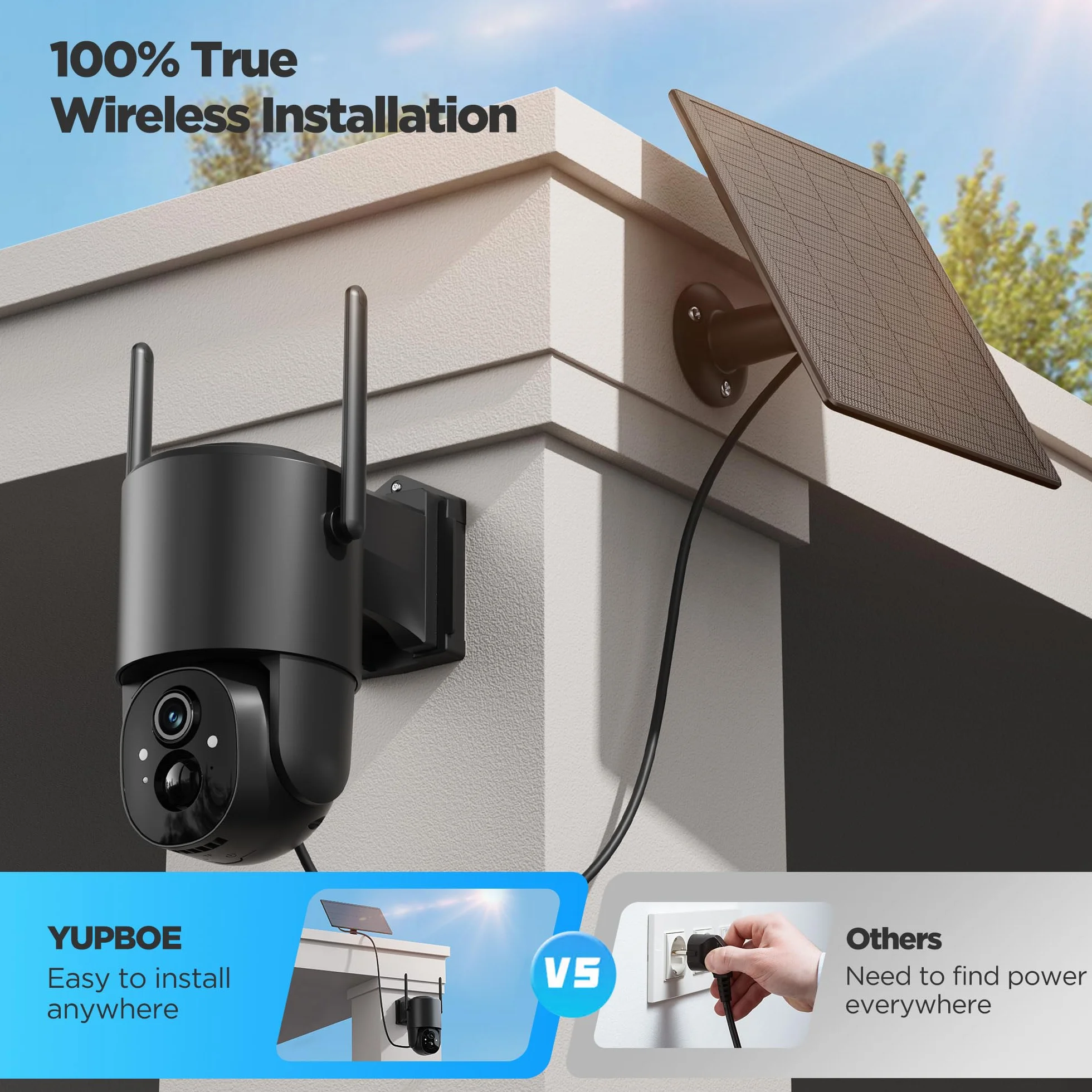 Kamera monitoringowa 2K zewnętrzna bateria solarna: kamera monitorująca na zewnątrz, bezprzewodowa, WLAN, 2,4 G, kamera zewnętrzna, WiFi, czarna, z noktowizorem, czujnik ruchu, IP66, dwukierunkowy