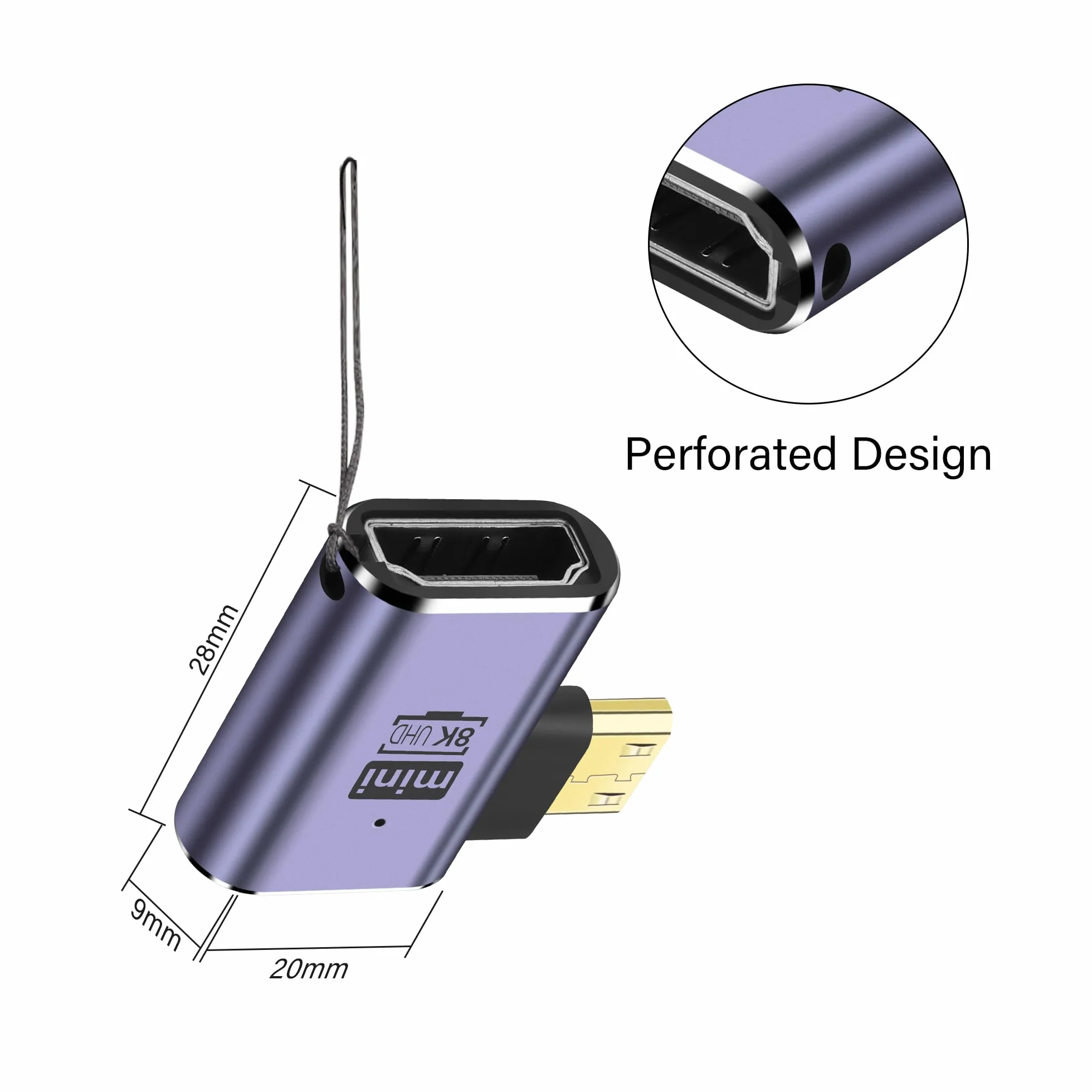 8K Mini HDMI Adapter 90 Stopni 2-Pack 48 Gb/s Kąt Lewy Mini HDMI Męski na HDMI Żeński 2.1