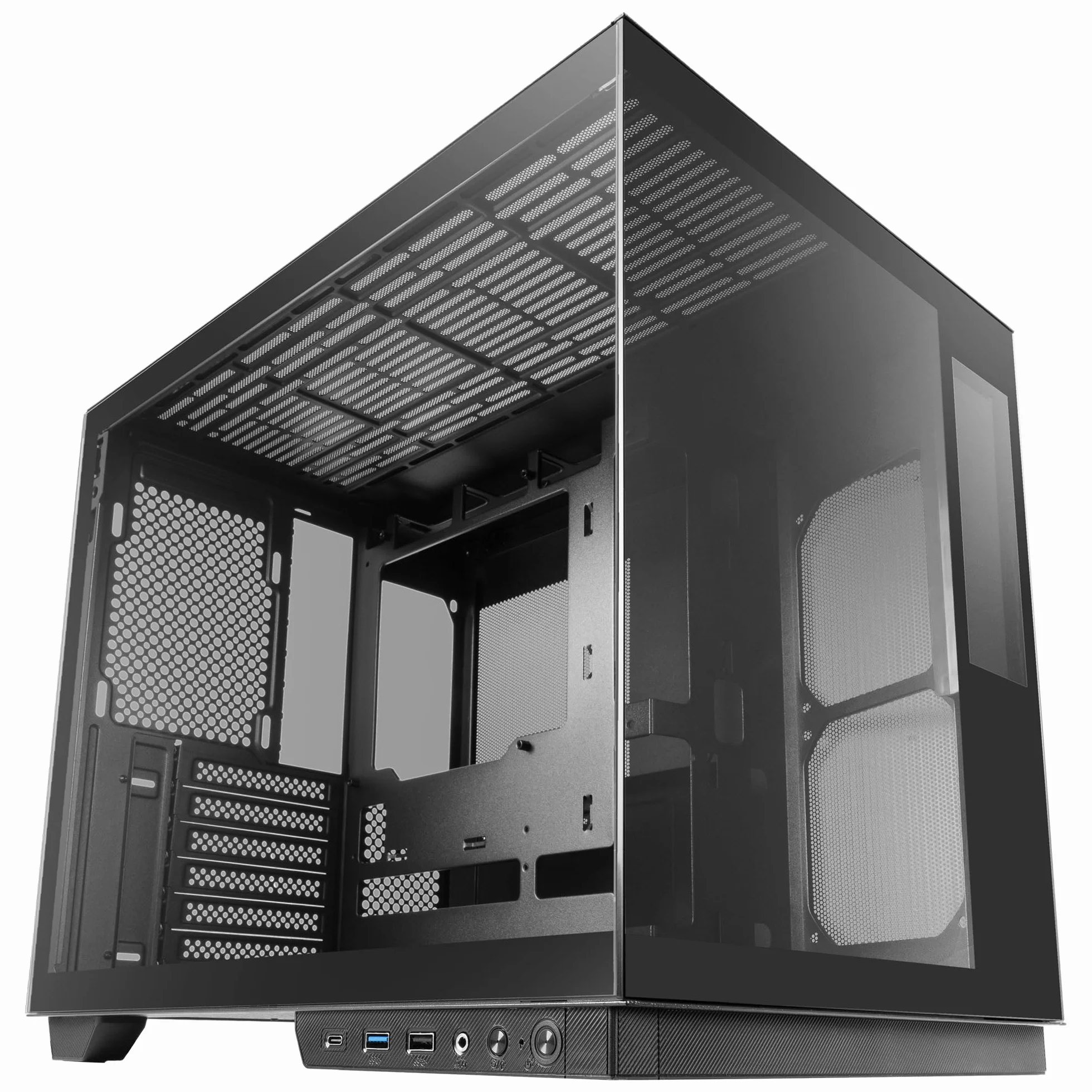 Mars Gaming MC-MIRAGE, Obudowa Gamingowa ATX, Ekran LCD IPS 7,2” Personalizowany, Ciągły Szkło Hartowane Przedni i Boczny Panel, Struktura Podwójnej Komory, Wsparcie Chłodzenia Cieczą 360mm, Czarny