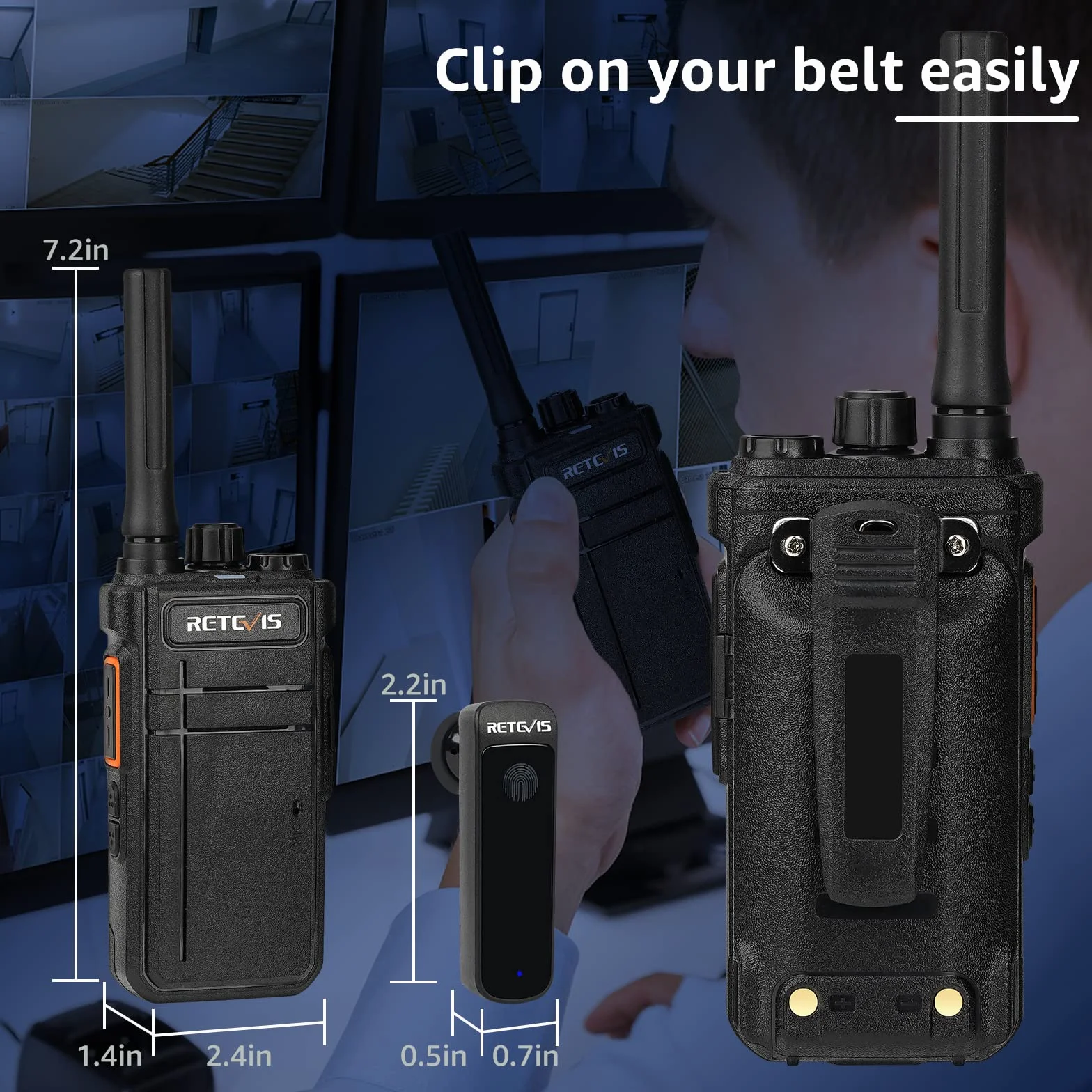 Retevis RB637 Walkie Talkie, PMR446 Profesjonalne 2-kierunkowe radio z bezprzewodowym zestawem słuchawkowym, 2000 mAh, VOX, bezprzewodowe dwukierunkowe radia (czarne, 4 sztuki)