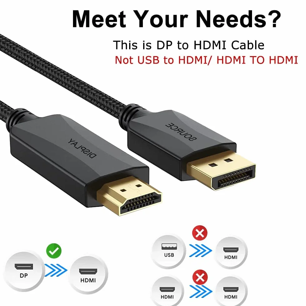 Kabel DisplayPort na HDMI 3 m 2-pak, Display Port DP na HDMI HDTV Adapter męski na męski do audio i wideo