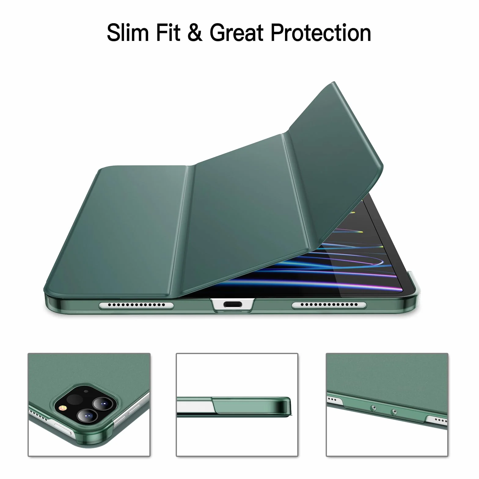 JETech Etui dla iPad Pro 11 Cala, 2022/2021/2020/2018 Model, Obsługuje Ładowanie Pencil, Automatyczne Budzenie/Usypianie (Mglisty Zielony)