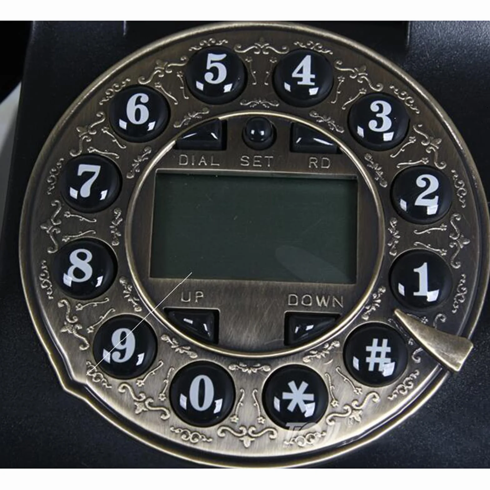Vintage plastikowy telefon stacjonarny. Tarcza telefon antyczny europejski styl lite drewno, duży przycisk telefon stacjonarny do domowego biura