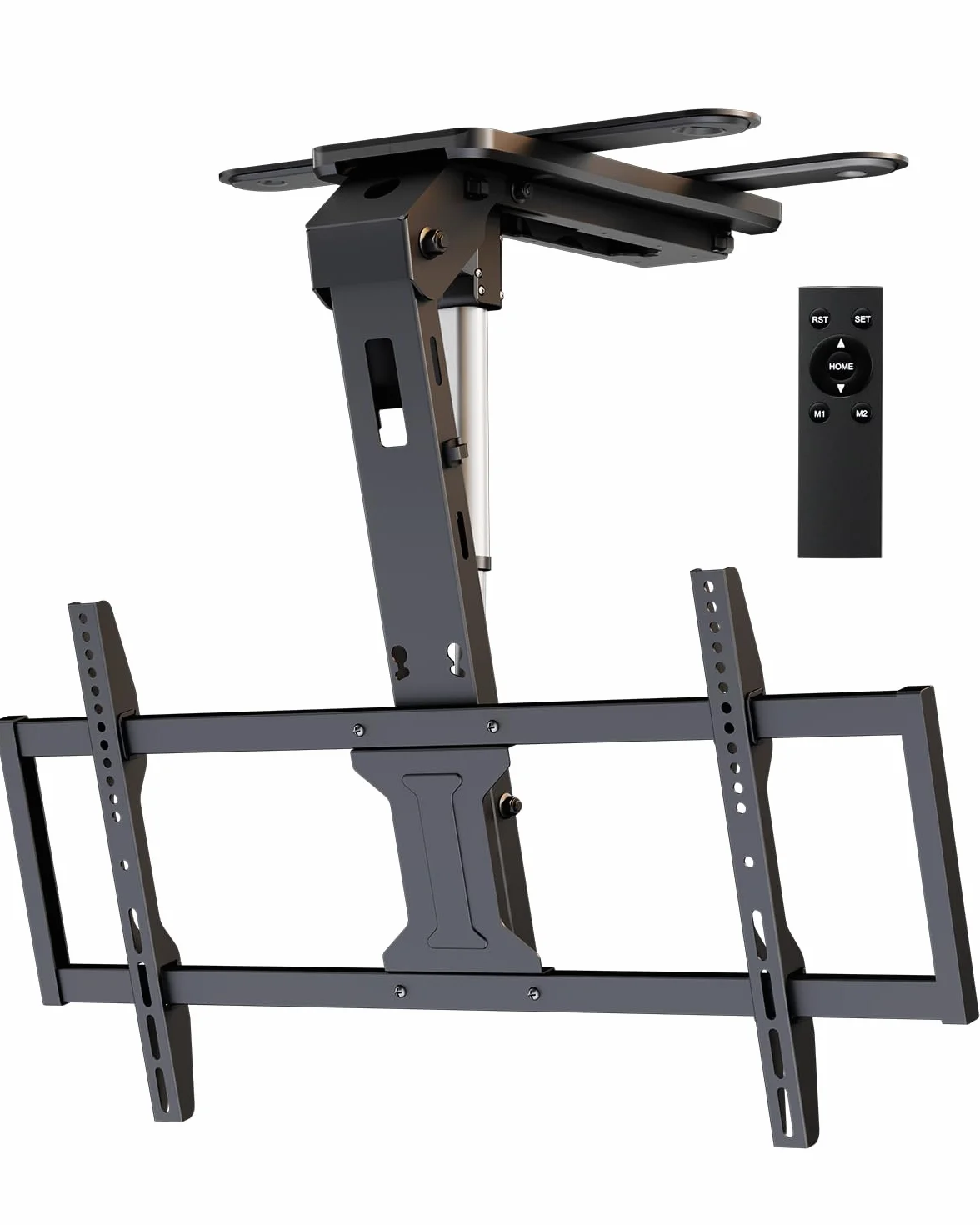 Elektryczny Uchwyt Sufitowy do TV Flip Down – Zmotoryzowany Uchwyt TV 37–86 Cali z Pilotem, Maks. Obciążenie 45 kg, VESA do 800x400 mm, Czarny