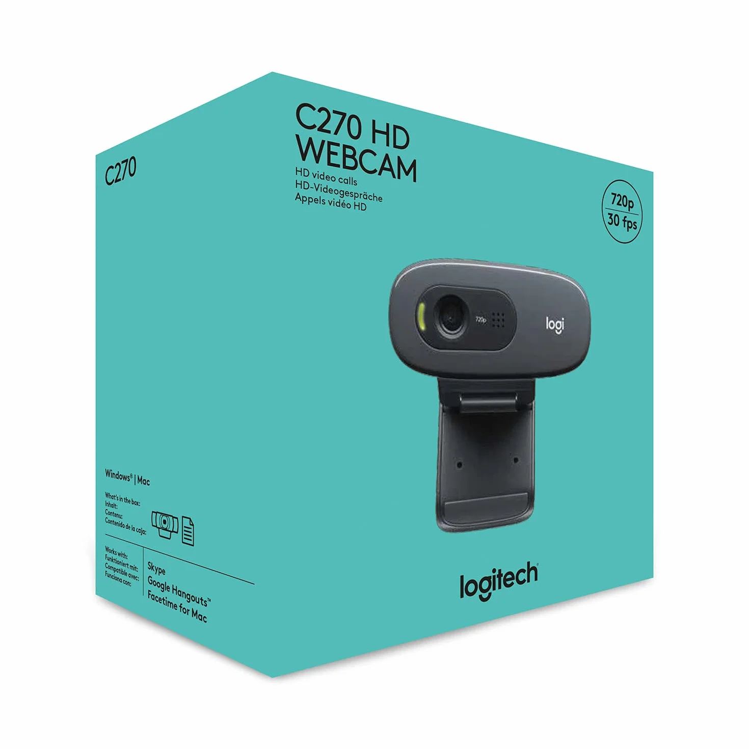 Logitech C270 Kamera Internetowa, Hd 720P, Pole Widzenia 60°, Korekta Ekspozycji, Złącze Usb, Redukcja Szumów, Uniwersalny Uchwyt, PC/Mac/Laptop/Tablet/Chromebook - Czarny