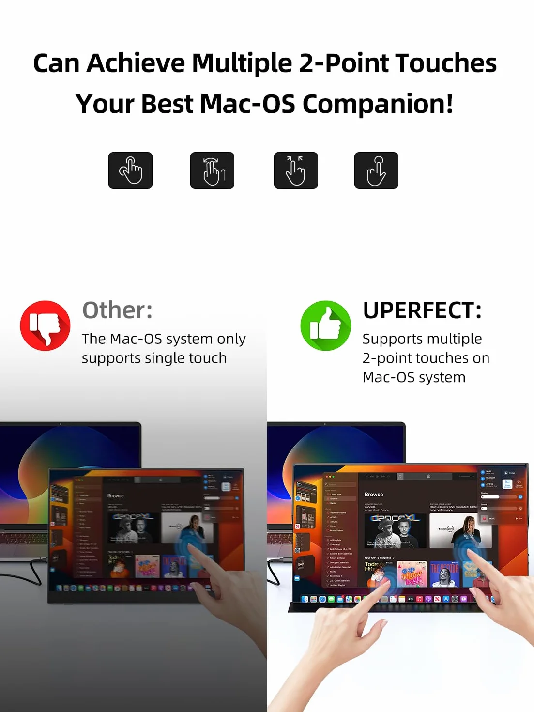 UPERFECT Przenośny monitor 2K 22", ekran dotykowy z wyświetlaczem IPS 2560 x 1440, mini HDMI, USB C, do komputera, laptopa, telefonu komórkowego, Xbo Switch PS4/5, kompatybilny z VESA
