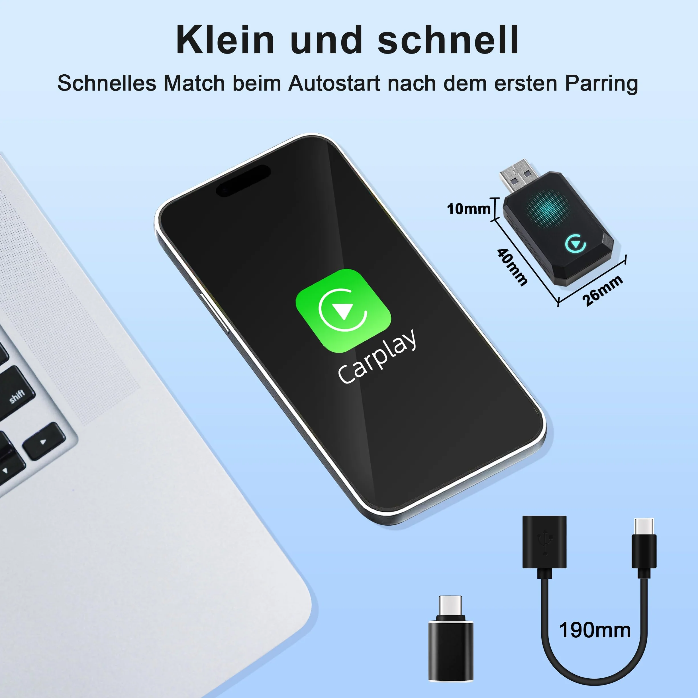 Bezprzewodowy adapter CarPlay UK do iPhone'a, konwertuj przewodowy na bezprzewodowy CarPlay, Plug and Play, odpowiedni do samochodów po 2016 roku, kompatybilny z iPhone iOS 10+