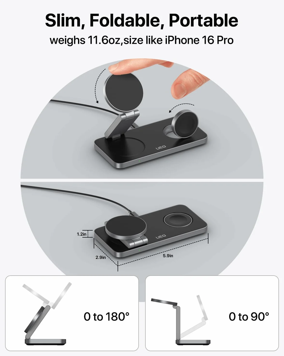 Stacja ładująca 3 w 1 z Qi2.2, 25 W, stacja ładująca Apple Watch i iPhone, kompatybilna z ładowarką bezprzewodową Magsafe do ładowania iPhone 17, 16, 15, 14, 13/12, AirPods, Apple Watch, w zestawie