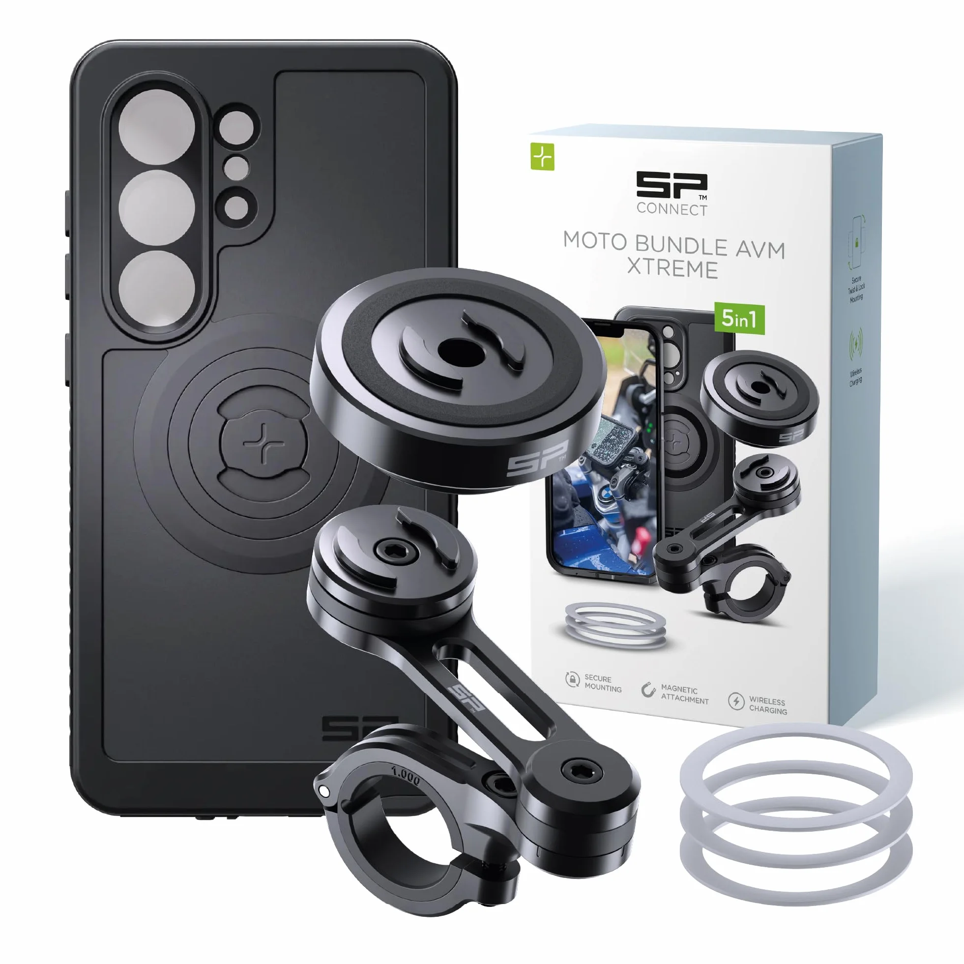 SP CONNECT Moto Bundle II AVM Xtreme | SPC+ | uchwyt kompatybilny z Samsung S26 Ultra | uchwyt na telefon komórkowy do motocykla | uchwyt na telefon komórkowy | akcesoria tłumiące wibracje do skuterów