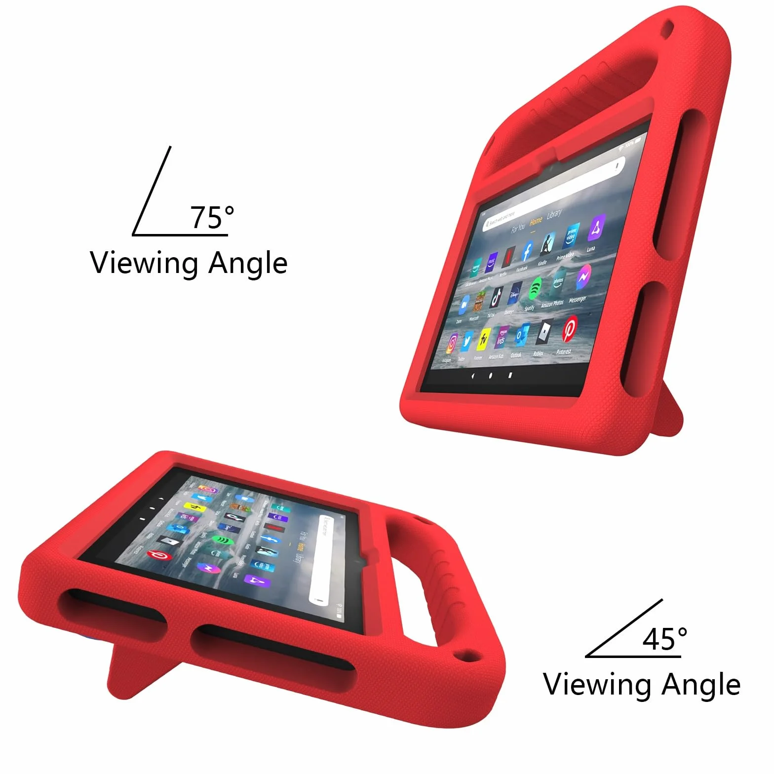 Pokrywa tabletu Kompatybilny z etui na tablet Kindle Fire 7 2022 12th, amortyzujący wstrząsy, z uchwytem, ​​EVA, uchwyt, wytrzymały pokrowiec na tablet dla dzieci, lekki Strona główna tabletu(Rosso)
