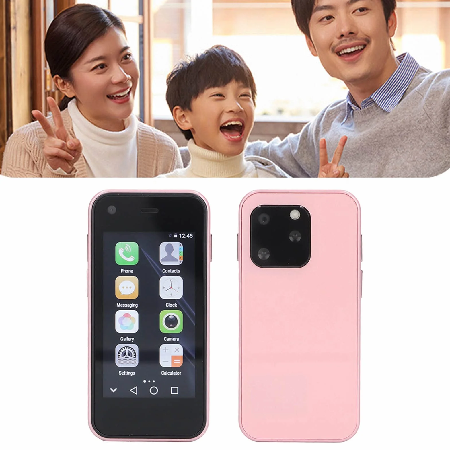 Mini Smartphone 3G, GSM 2,5 Cala 1 GB 8 GB Czterordzeniowe Telefony Komórkowe z Androidem dla Androida 6.0, Wbudowana Bateria Litowo-jonowa 1580 MAh, Telefon Komórkowy dla Dzieci Podwójna(Różowy)