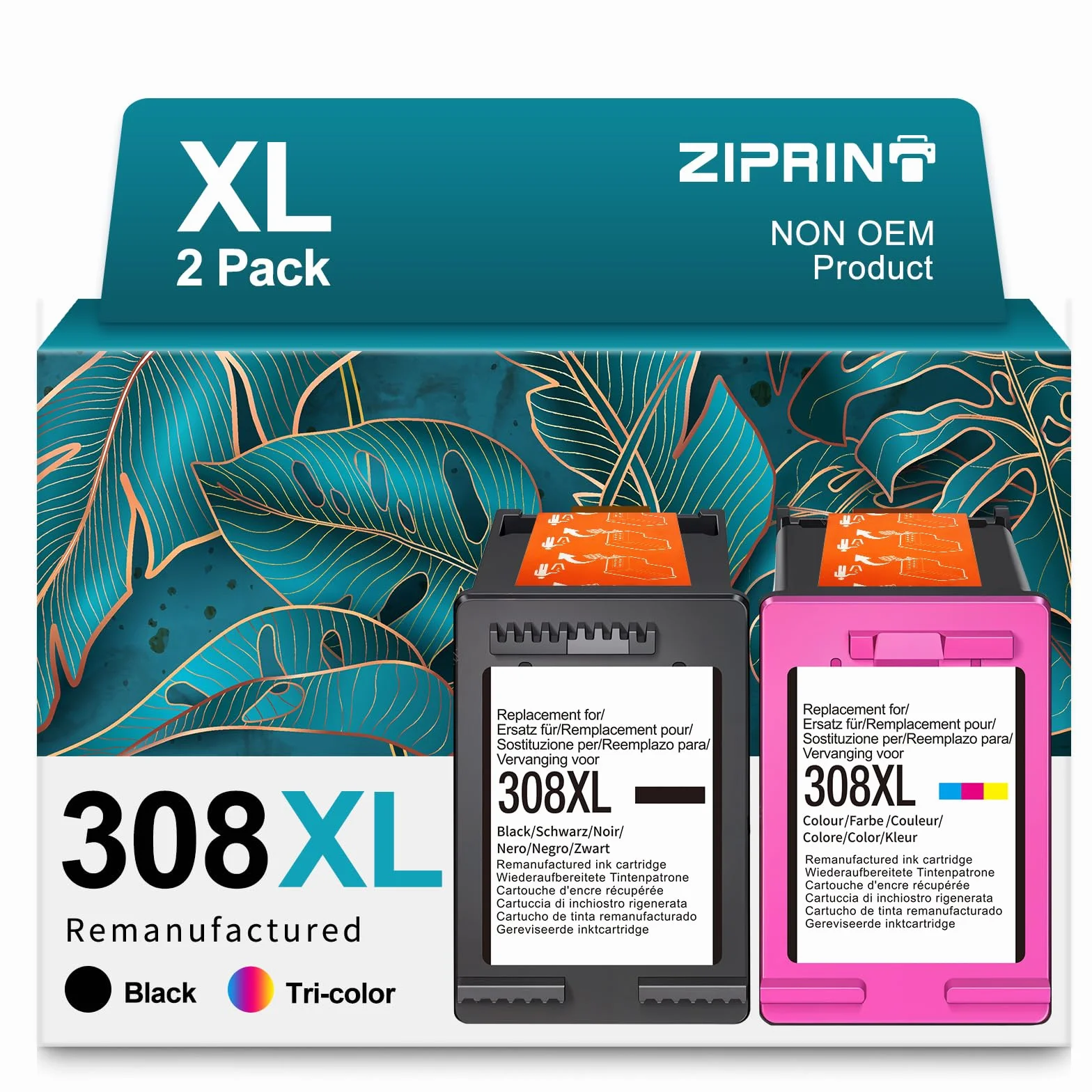 ZIPRINT Wkłady 308 XL jako zamiennik wkładów HP 308, kompatybilne z drukarkami HP Envy 6120e, 6132e, 6532e, 6520e, 6100e, 6110e, 6122e, 6130e, 6530e (czarny/kolorowy, 2 sztuki)