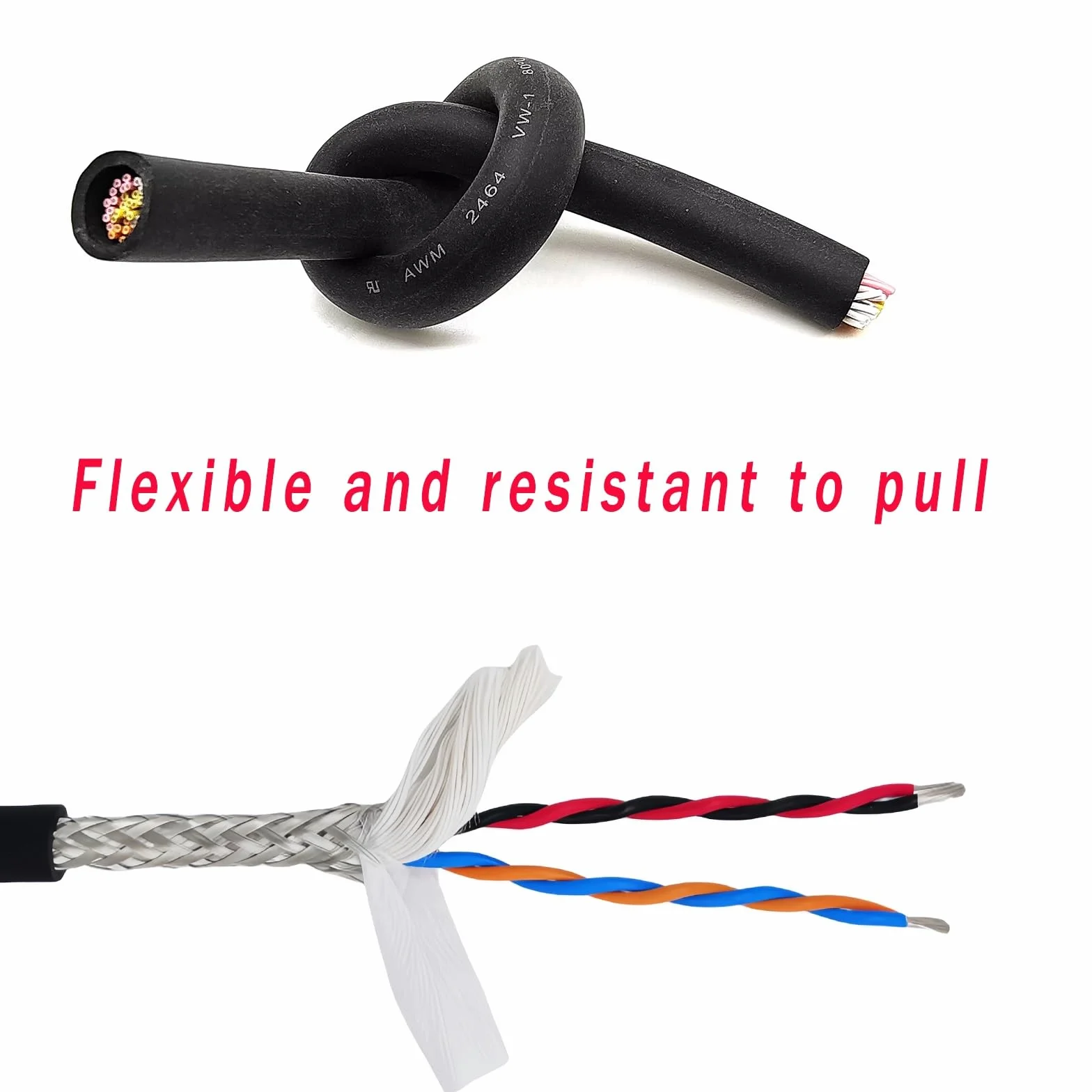 Ekranowany kabel alarmowy, 26AWG (4-20) C UL2464 ekranowany kabel skrętkowy z miedzi cynowanej FR PVC 300V -20°C do 80°C(25ft,26AWG-16C)