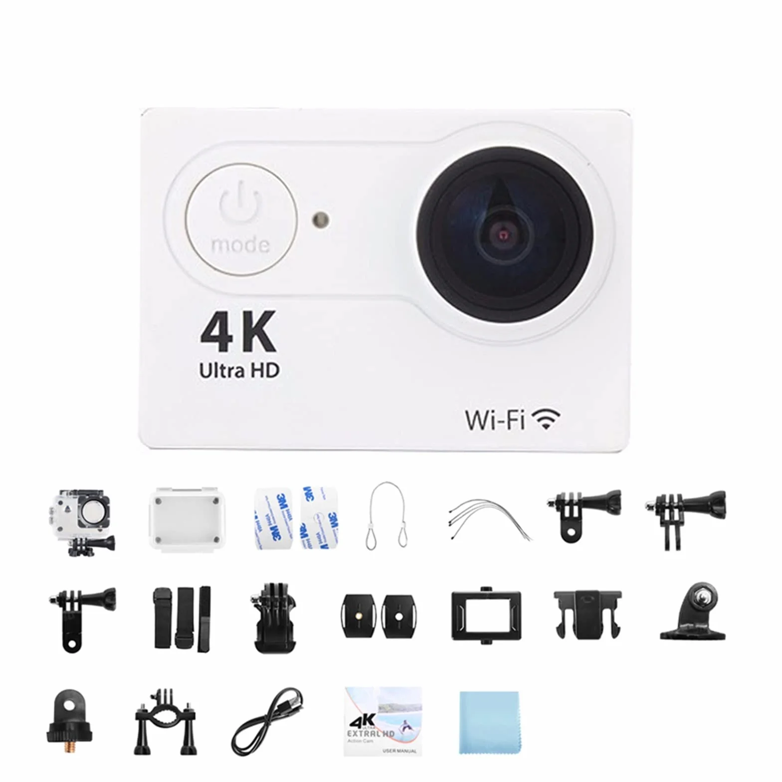 Kamera sportowa ze stabilizacją obrazu, Wodoodporna kamera akcji 4K Ultra HD 4K Kamera akcji 1080P / 30fps 2,0-calowy ekran 170D Wysoka liczba klatek na sekundę Stabilna wydajność(32G Card,Wit)