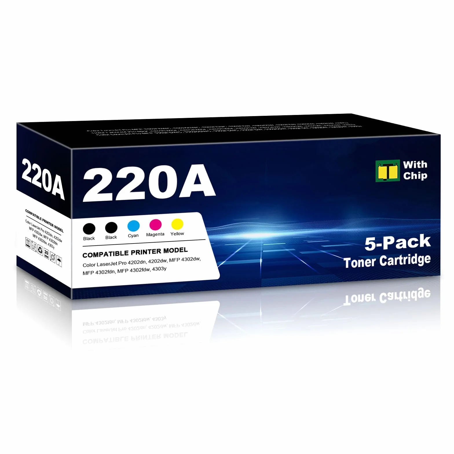220 A wkład z tonerem zamiennik do HP Color LaserJet Pro 4202dn, 4202dw, MFP 4302dw, MFP 4302fdn, MFP 4302fdw, 4303y (5 sztuk) - z chipem