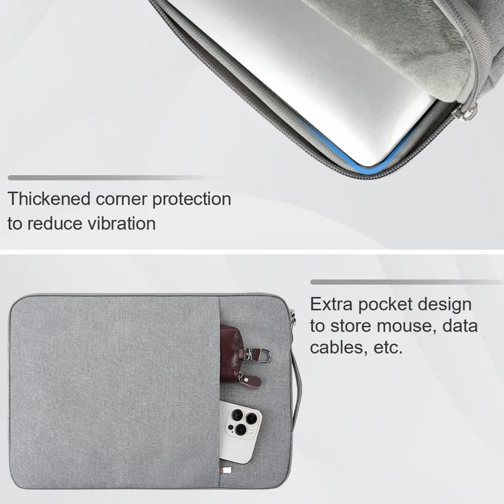 Flintronic Pokrowiec na laptopa 35.6 cm, wodoodporny, przenośna męska torba na laptopa z kieszeniami, kompatybilna z MacBookiem, Asus, Dell, HUAWEI (jasnoszary)