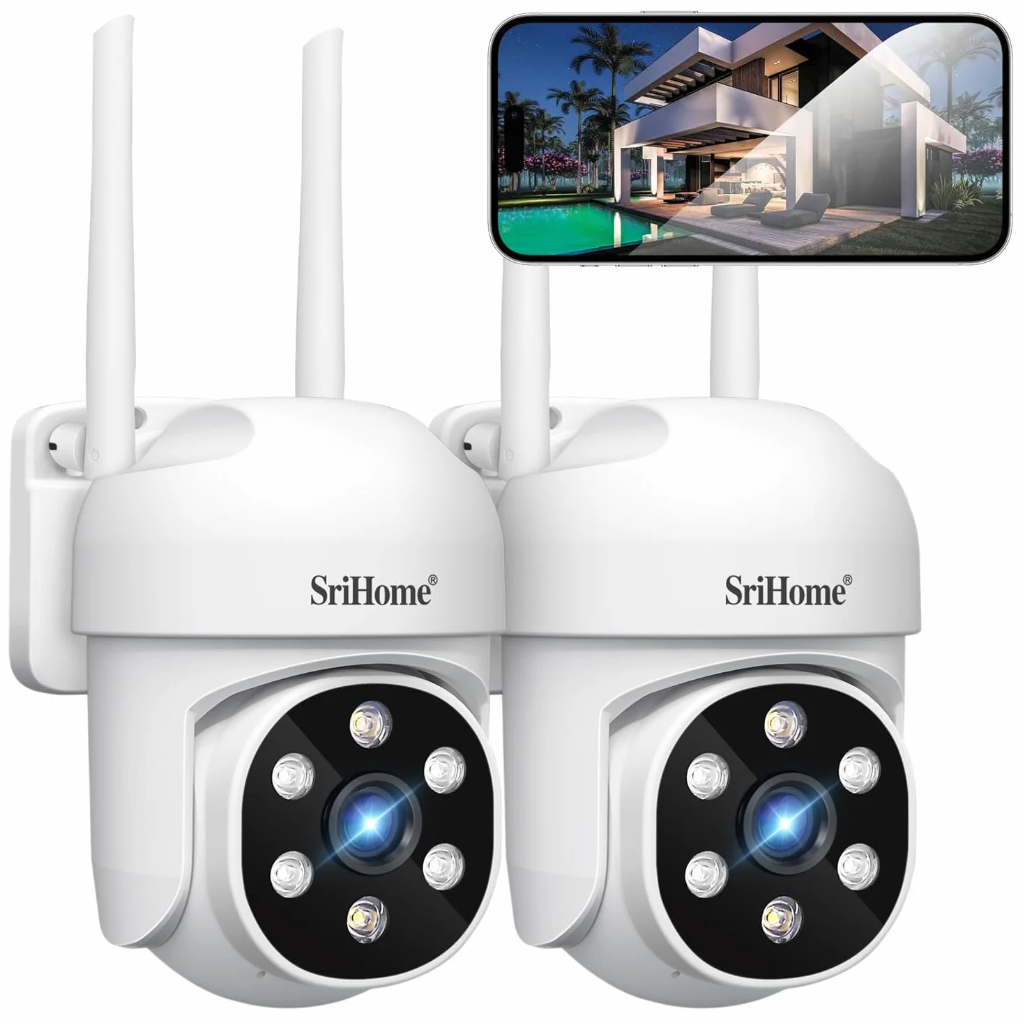 SRIHOME 1080P WiFi monitoring PTZ kamera IP humanoidalna wykrywanie i śledzenie ruchu noktowizor wodoodporny IP66 (2 sztuki sztuk)