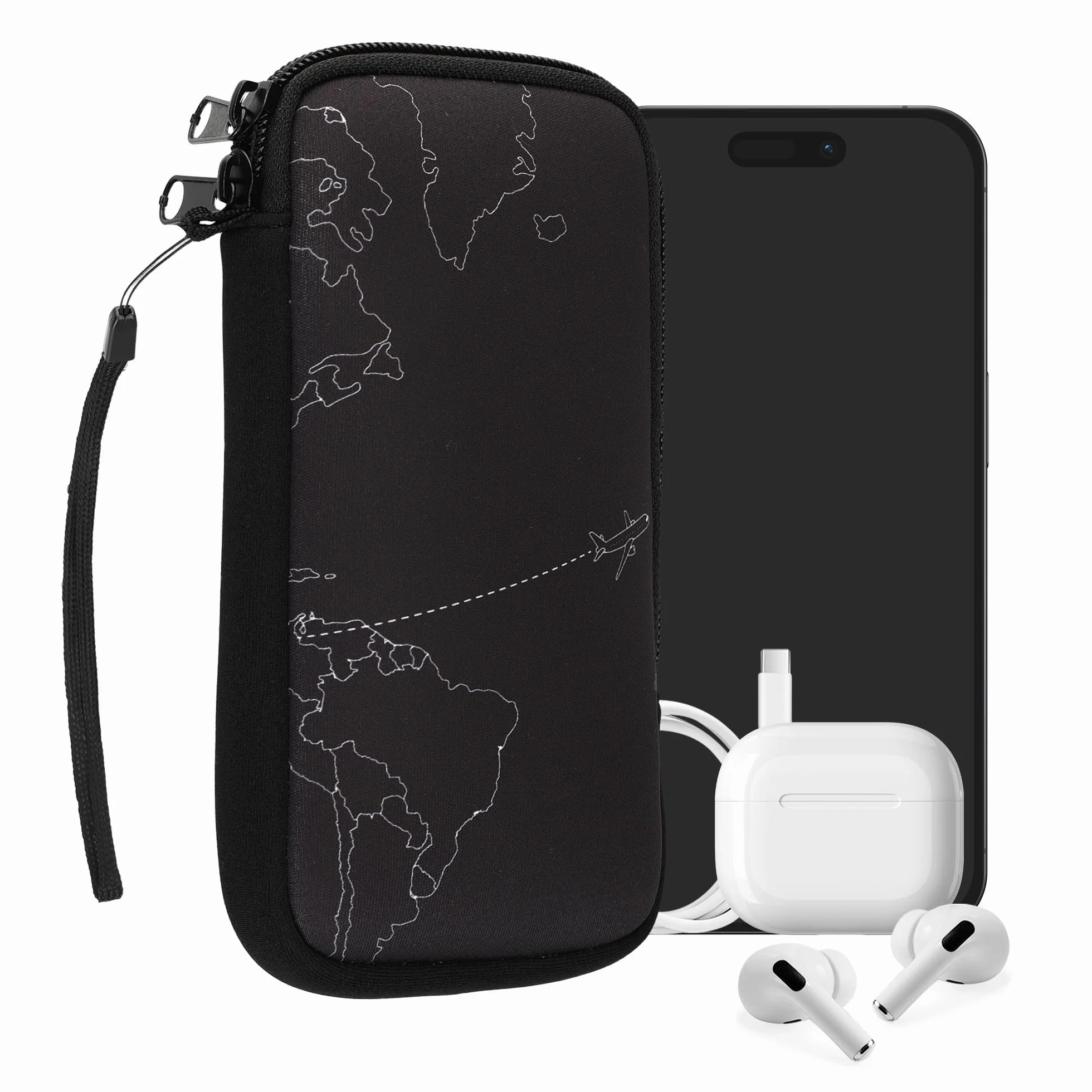 kwmobile Pokrowiec na telefon komórkowy do smartfonów XL - 6,7/6,8" - neoprenowy pokrowiec na telefon komórkowy pokrowiec ochronny - samolot podróżny biało-czarny - wymiary wewnętrzne 17,2 x 8,4 cm