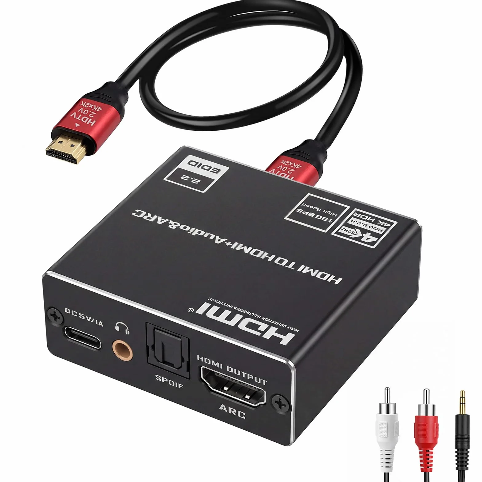 HDMI ARC Audio Extractor 4K 60Hz HDMI adapter optyczny na 3,5 mm konwerter rozdzielacz, przetwornik cyfrowy analogowy 192 kHz DAC, SPDIF TOSLINK Optical i wyjście audio stereo 3,5 mm, obsługuje LPCM