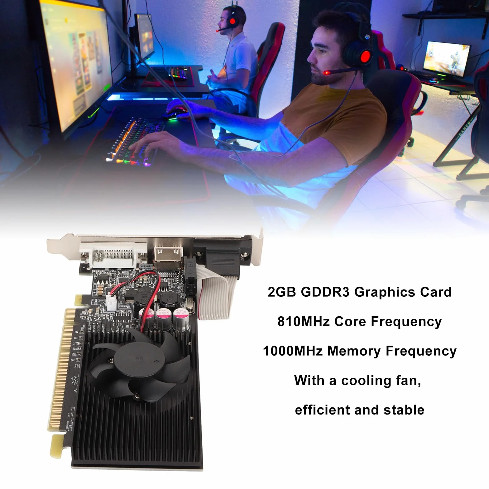 Karta Graficzna GT 730 2 GB DDR3 64-bitowa, Karta Graficzna do Gier PCIe do Komputerów Stacjonarnych, Karta Graficzna PCI Express 2.0 X16 z Interfejsami Multimedialnymi DVI