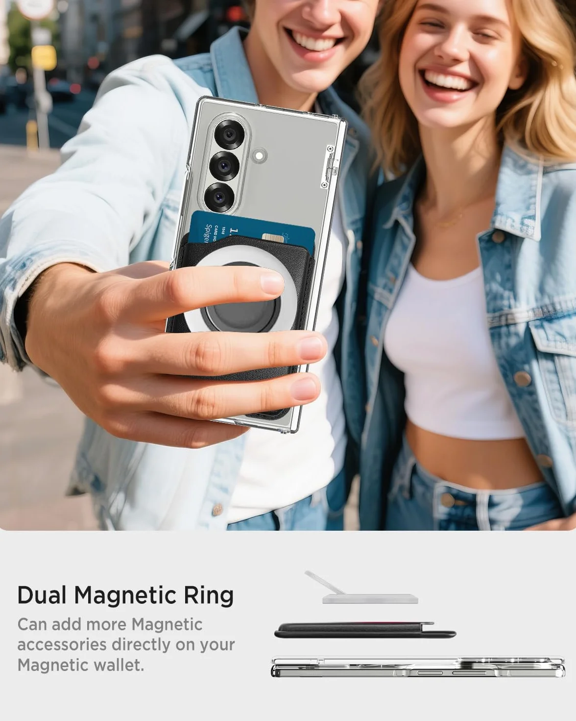Samsung Galaxy S25 Ultra MagSafe Etui na Karty Wegańska Skóra Portfel Magnetyczny Czarny