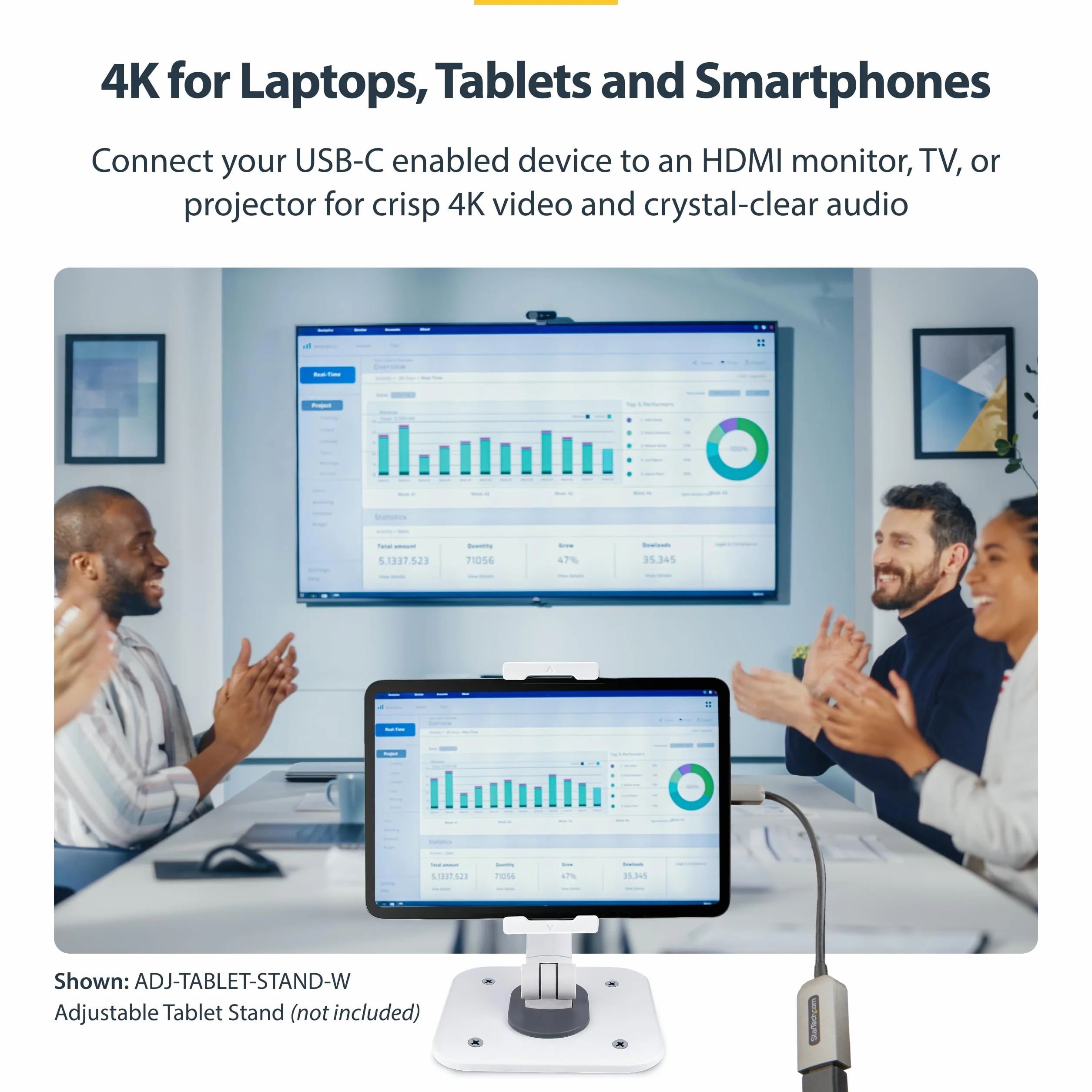 StarTech. Adapter USB-C na HDMI, wideo 4K 60 Hz, HDR10, kompatybilny z USB 4 / Thunderbolt