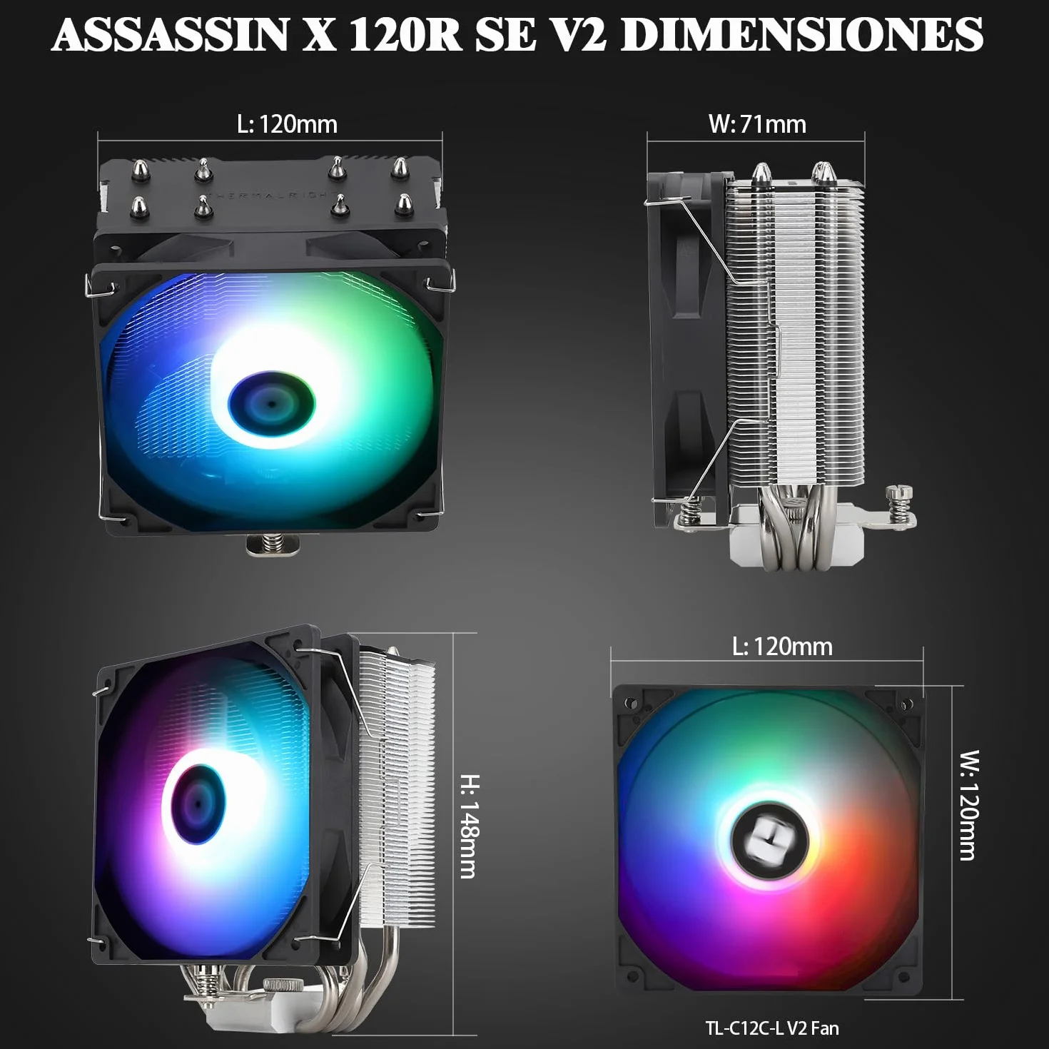 TR Assassin X 120R SE V2 CPU chłodnica powietrza, 148 mm, TL-C12C-L V2 PWM wentylator, AMD AM4 AM5/Intel 1700/1150/1151/1200 LGA17XX, stały kolor
