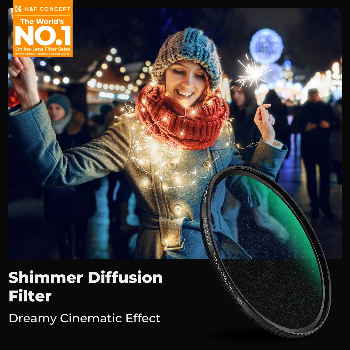 K&F CONCEPT 58 mm Shimmer Diffusion 1 Filtr Glimmer Dreamy Cinematic Effect | Wielowarstwowe szkło optyczne, do portretów, fotografów wideo, vlogerów, filtr obiektywu aparatu Nano-K Series FE306