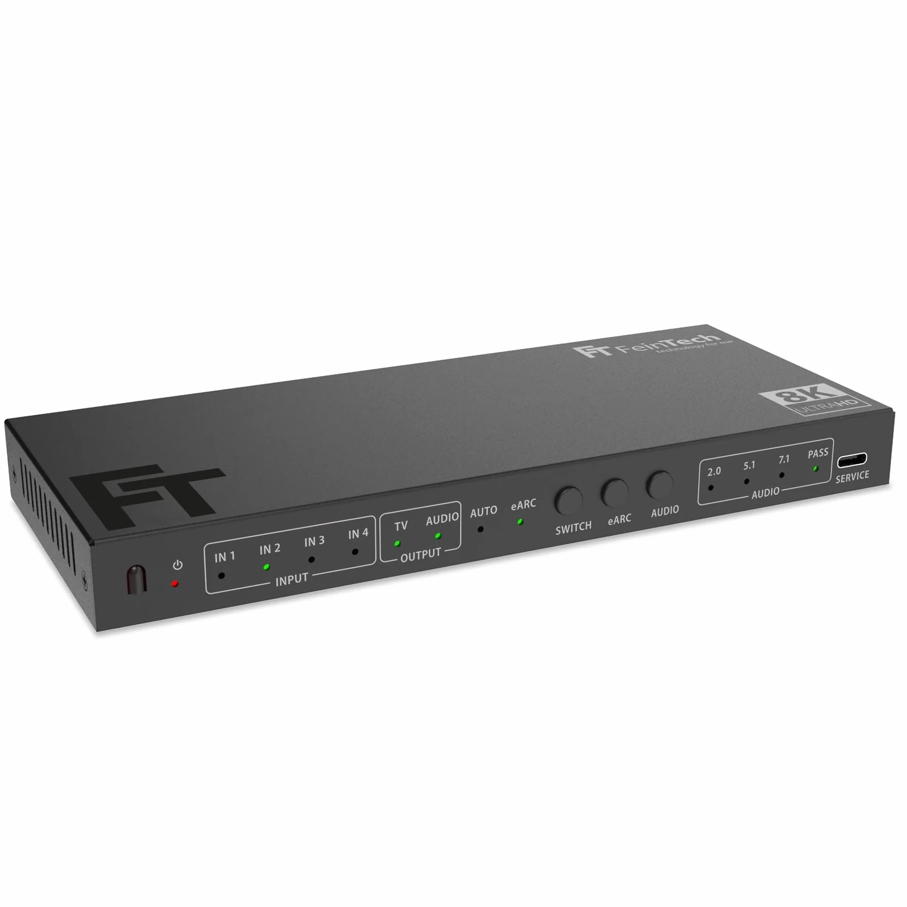 FeinTech SW411 HDMI 2.1 Switch 4 w 1 Out z ekstraktorem audio do systemów dźwiękowych z wejściem HDMI, Toslink i AUX, obsługuje 4K 120Hz i 8K