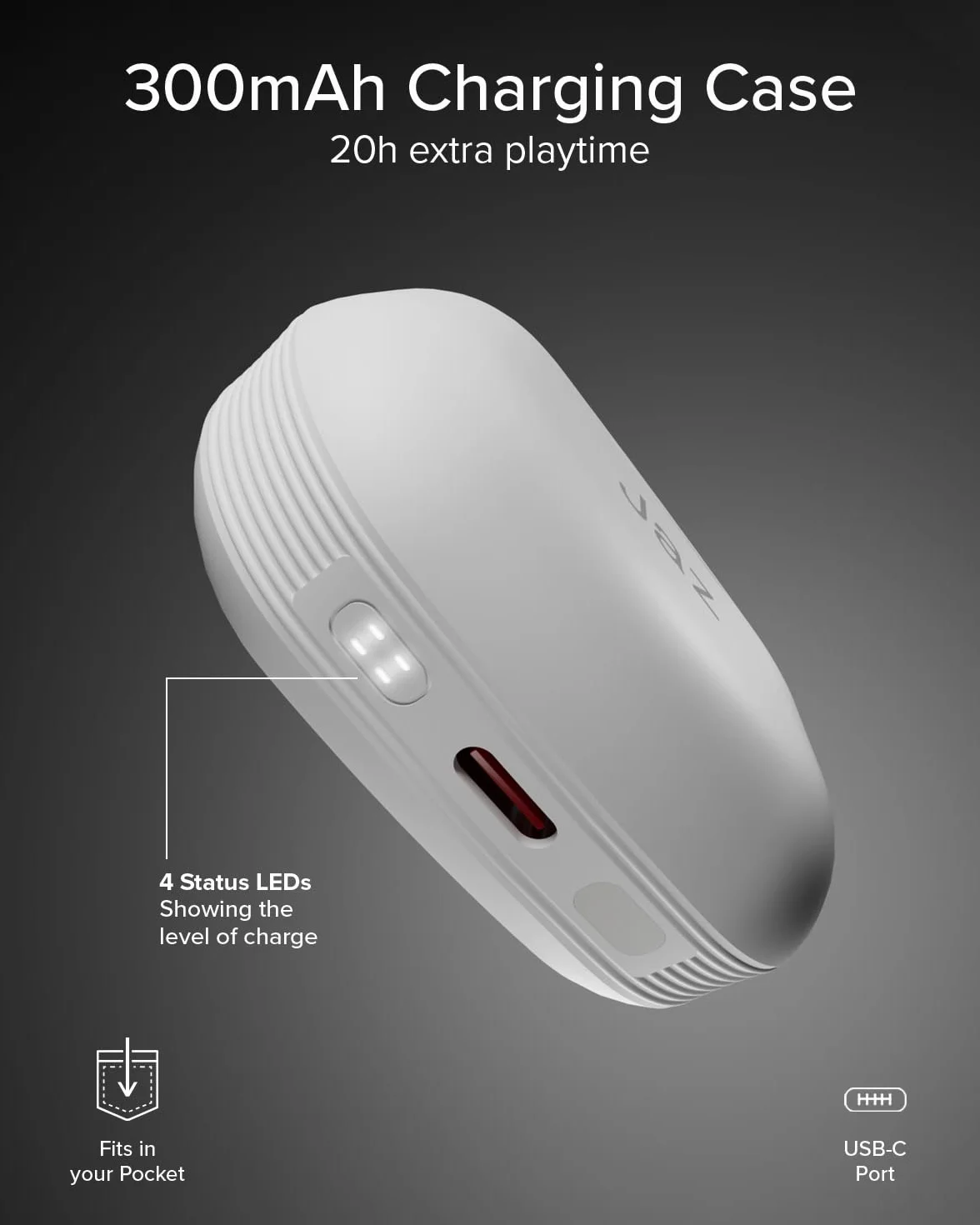 JAZ Maks - Słuchawki douszne In-Ear True Wireless Stereo, Aktywna Redukcja Szumów, Etui Ładujące, Mikrofon HD, Sterowanie Dotykowe, Do Smartfonów, Tabletów, Laptopów, 24h Odtwarzania