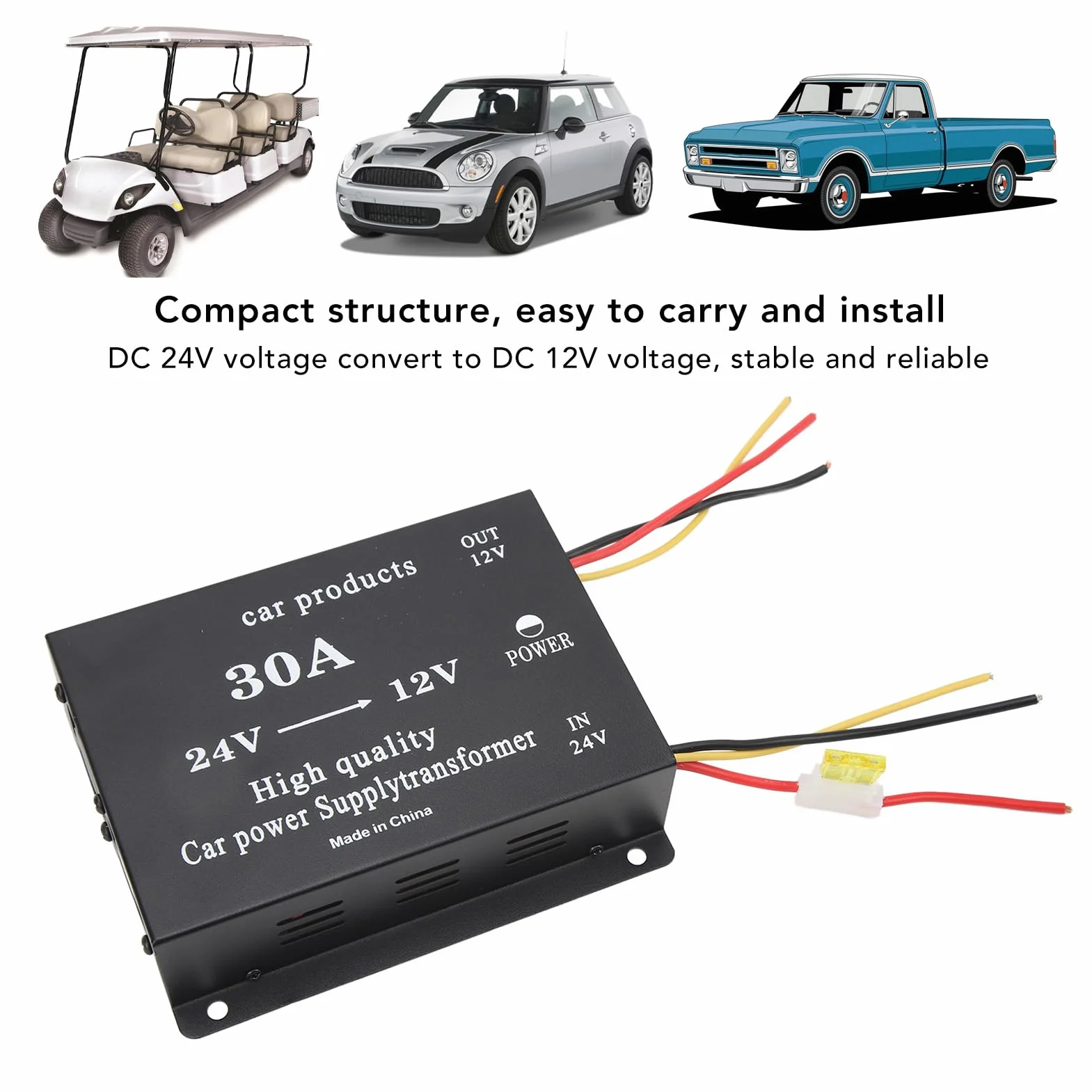 Przetwornica zasilania samochodu 30A 24V do 12V napięcie prądu stałego Adapter obniżający napięcie do lodówki samochodowej odtwarzacz DVD kamera stop aluminium czarny
