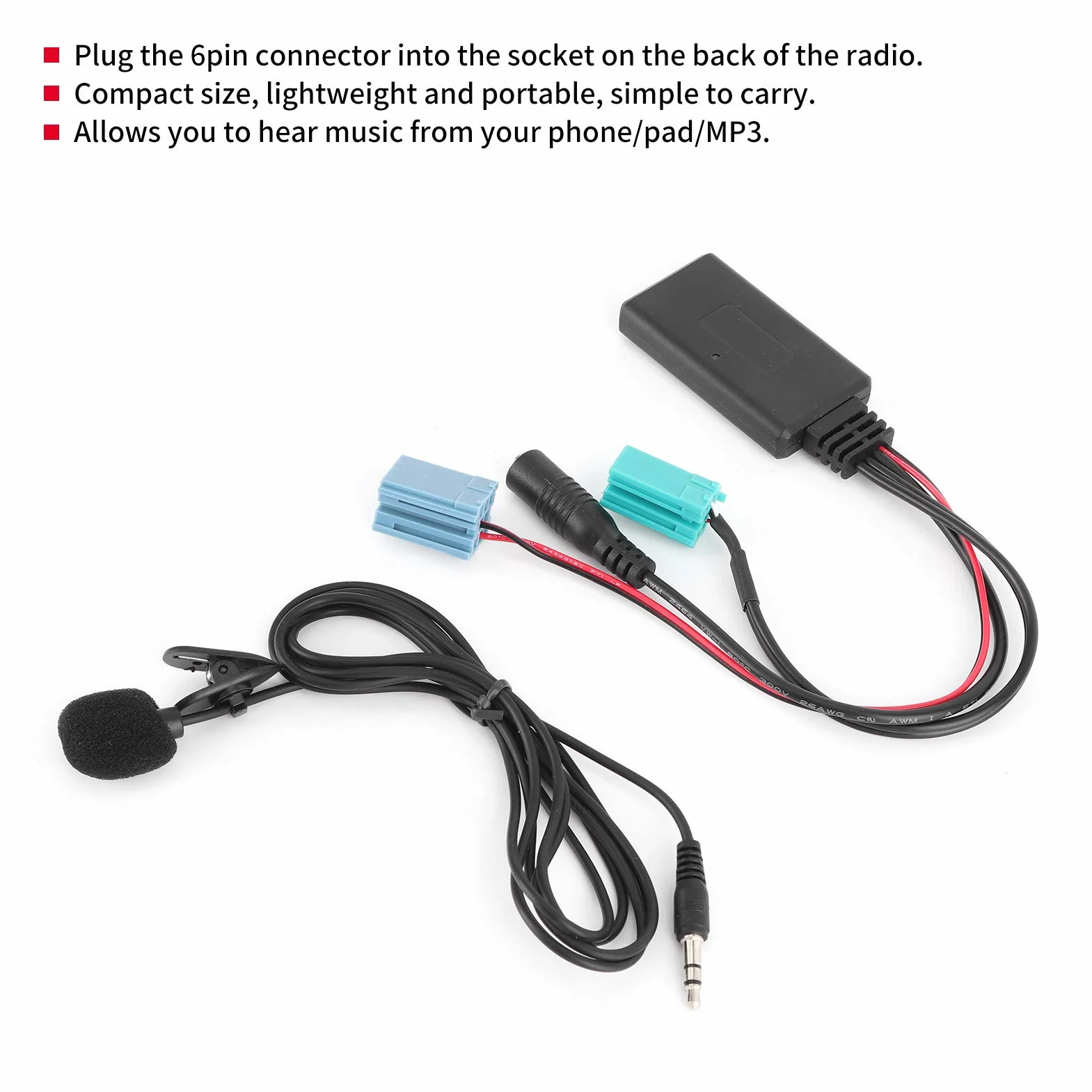 Adapter audio Bluetooth, DC12V samochodowy adapter AUX, podkładka Bluetooth 5.0 do/Espace/Megane