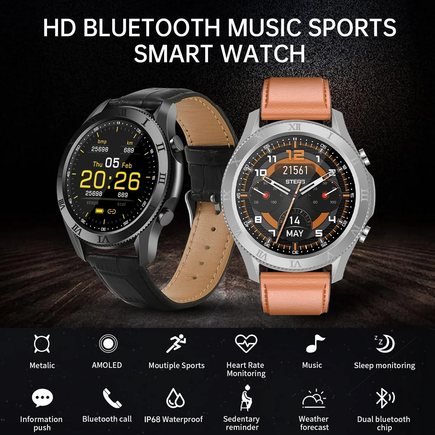 Damski inteligentny zegarek Tętno i ciśnienie krwi Zawsze pokazuj czas Sportowy zegarek fitness Inteligentny zegarek Bluetooth Call (Kolor: Skóra brązowa (skóra brązowa) little surprise