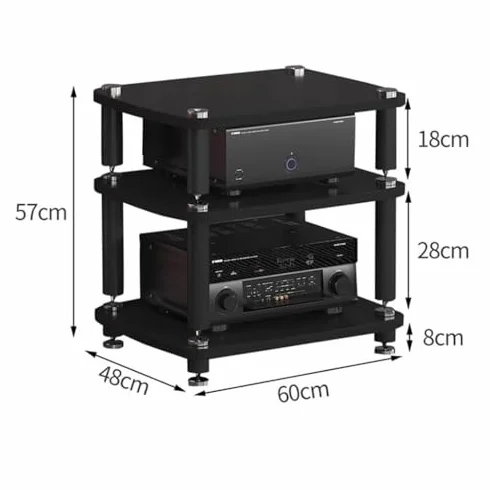 4-warstwowy stojak audio HIFI do urządzeń strumieniowych - stylowy stojak na kino domowe z nóżkami amortyzującymi do komponentów AV (rozmiar: 60 x 48 x 38 cm, kolor: D)